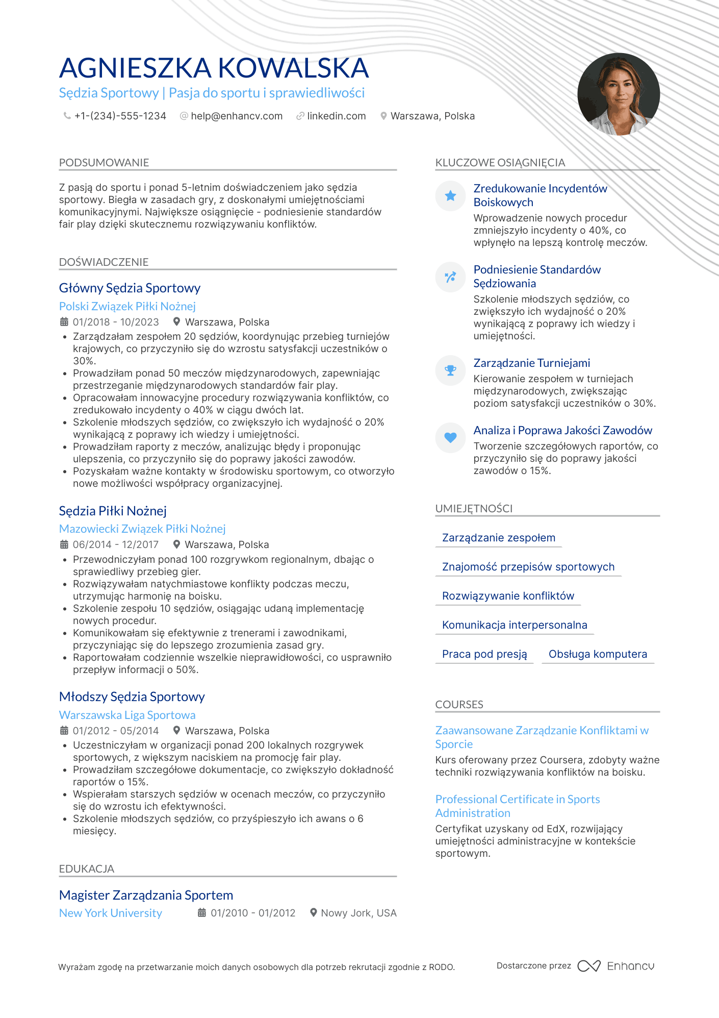 CV dla Sędzia Sportowy