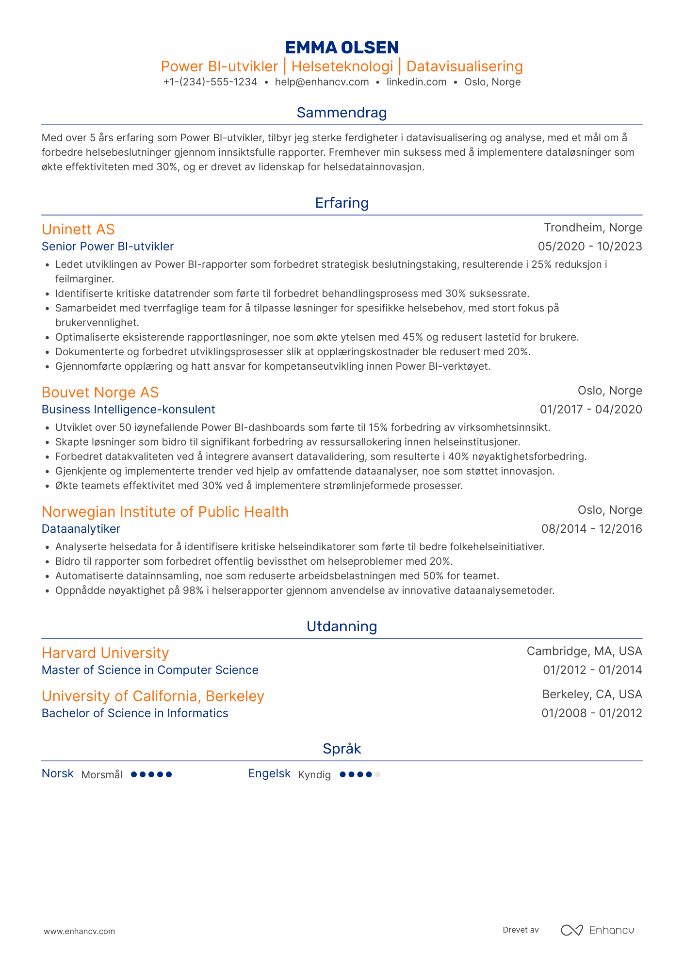 CV for Power BI‑utvikler innen helsesektoren