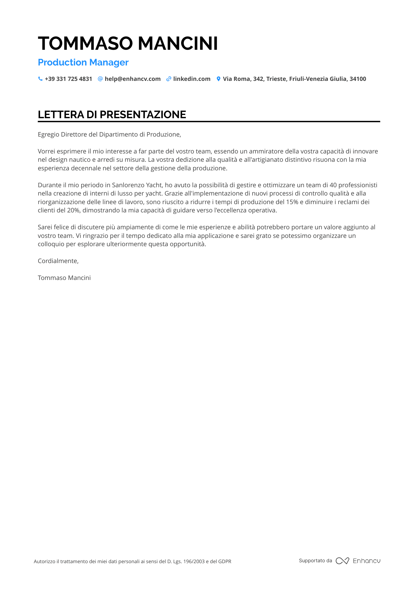 Responsabile Progetto di Produzione