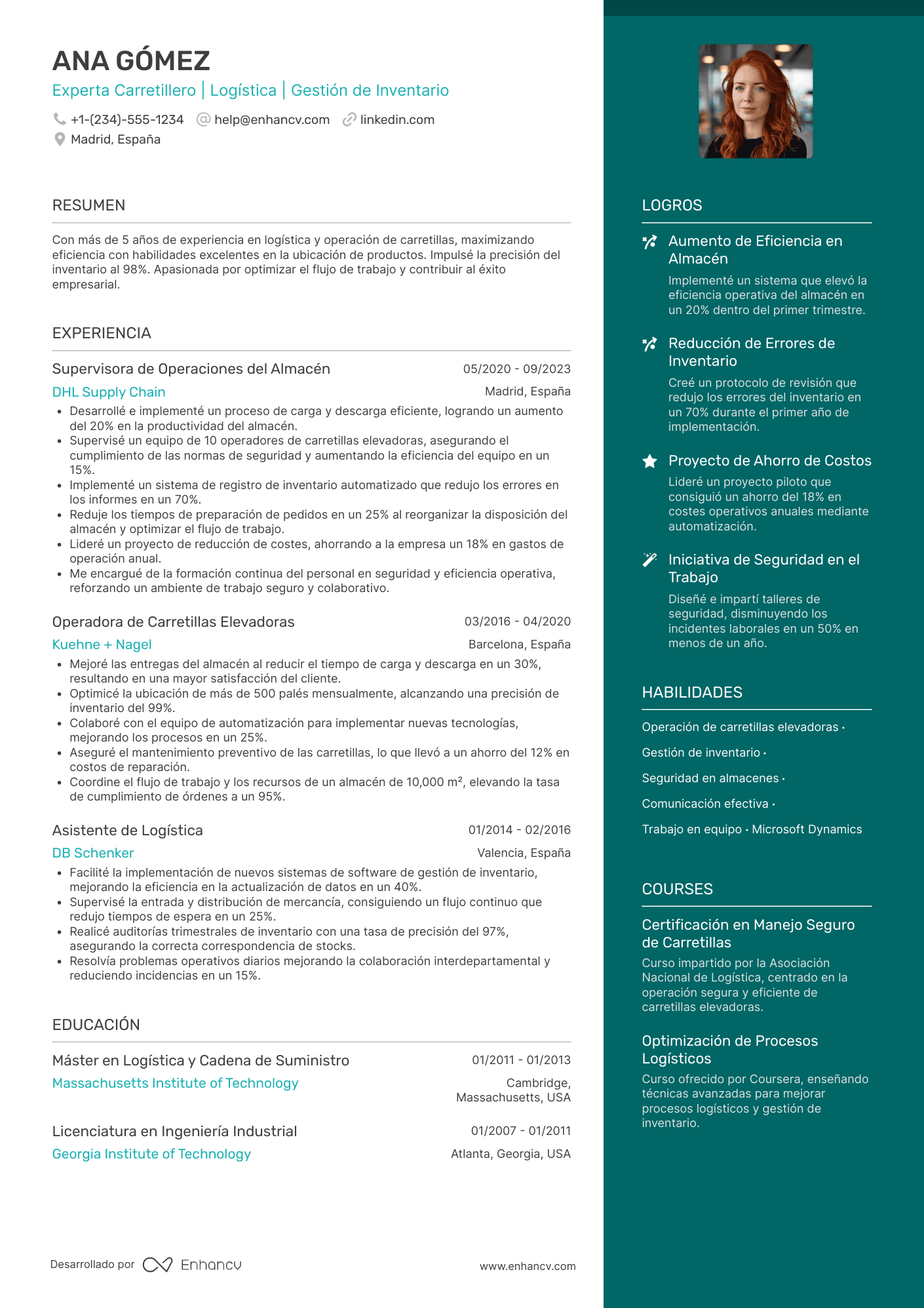 Ejemplo de currículum de carretillero de almacén