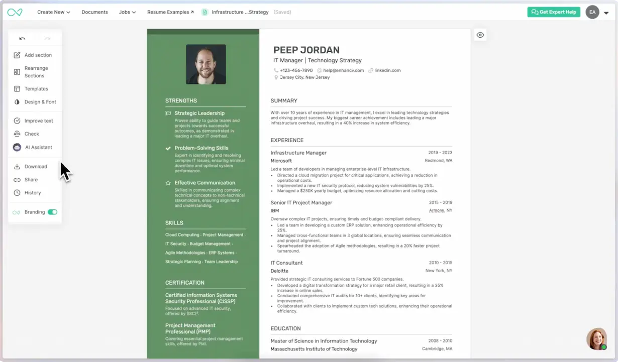 A feature packed CV builder