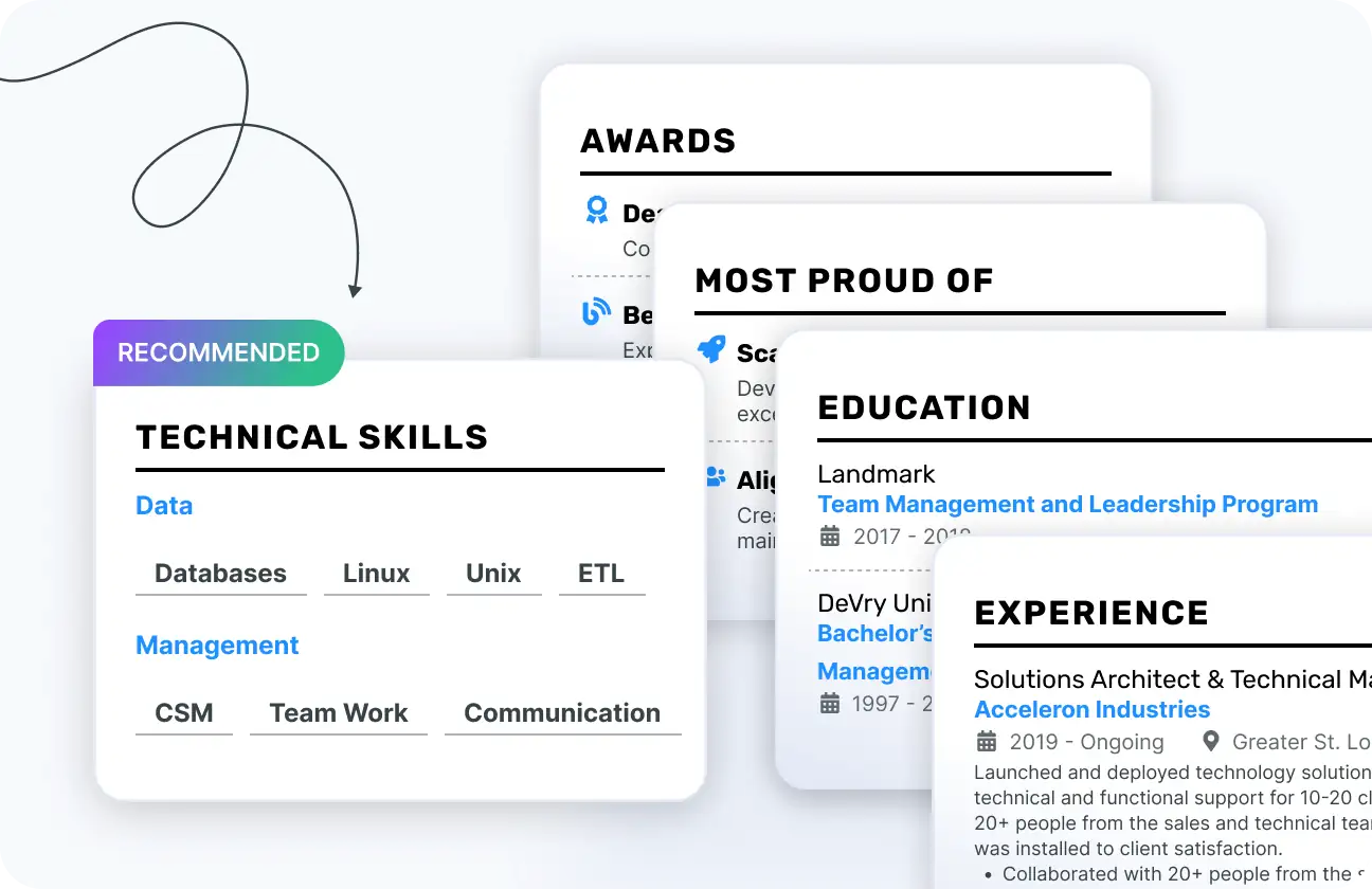 Choose from 20+ professional CV sections