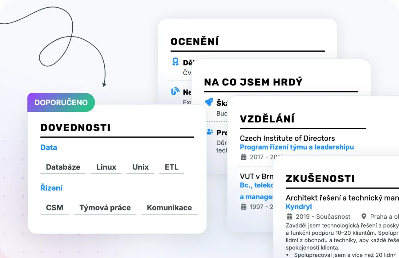 Vyberte si z více než 20 profesionálních sekcí CV