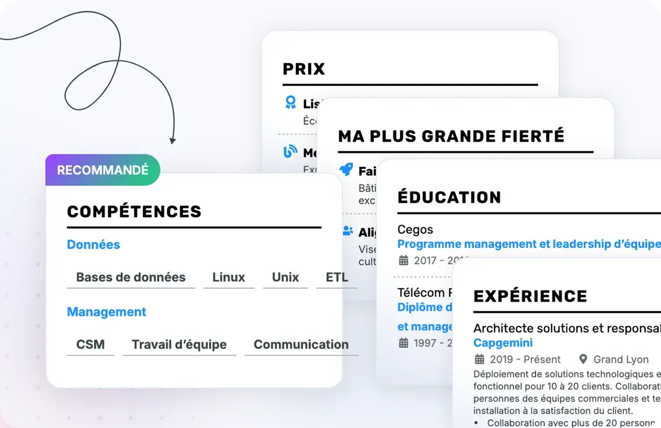 Plus de 20 sections de CV professionnelles au choix