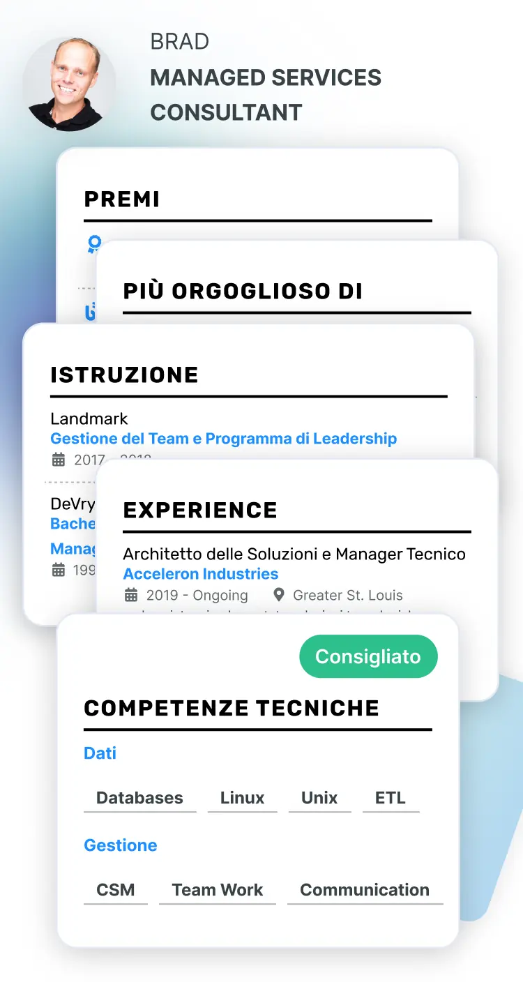 Oltre 20 sezioni di CV progettate professionalmente