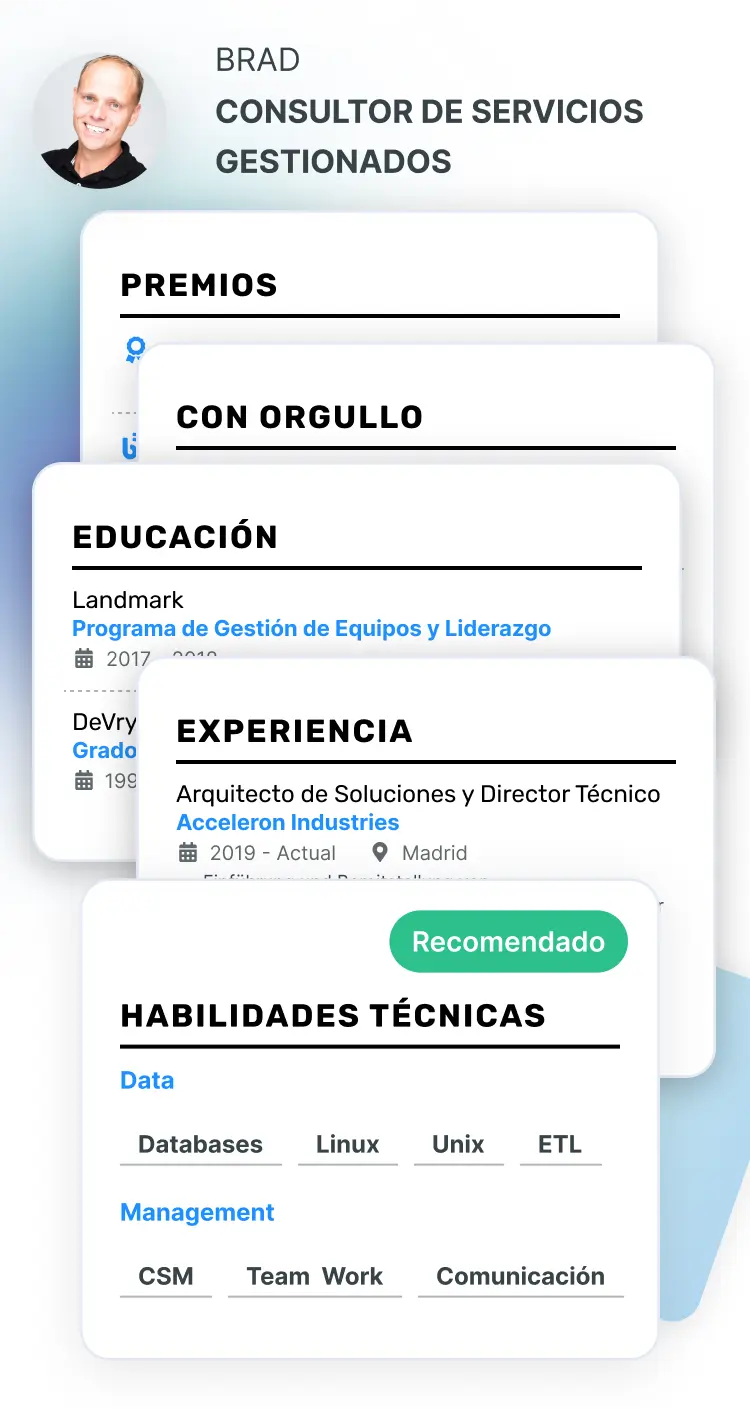 Más de 20 secciones de CV diseñadas profesionalmente}