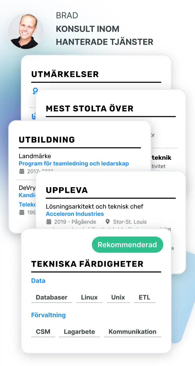 20+ Professionellt utformade CV avsnitt