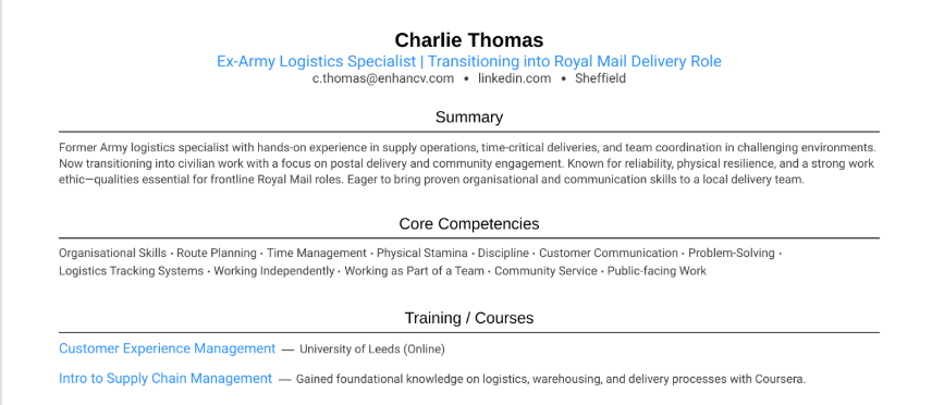 A screenshot of a CV core competencies section made with Enhancv's CV builder