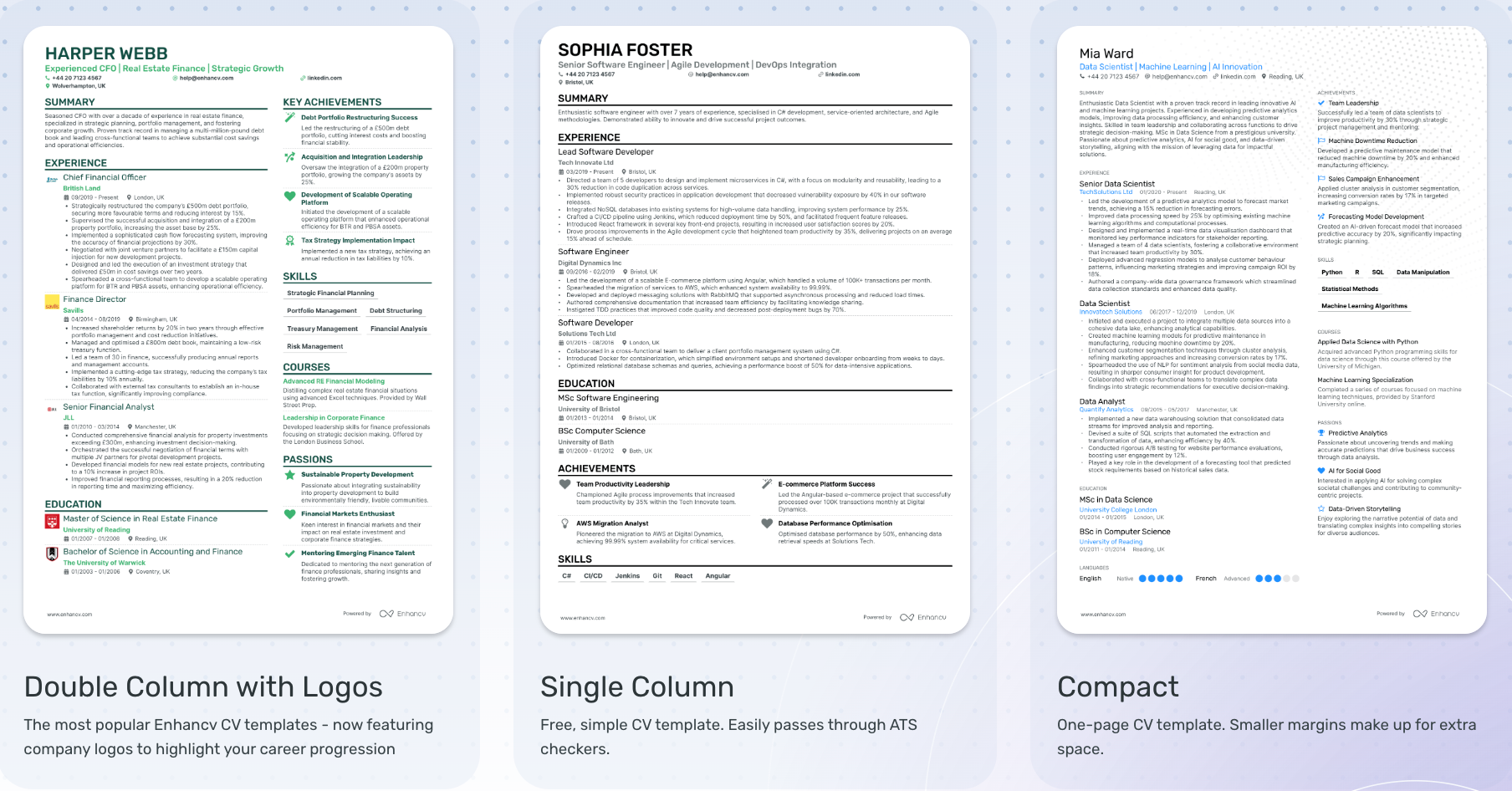 A screenshot of Enhancv's templates page