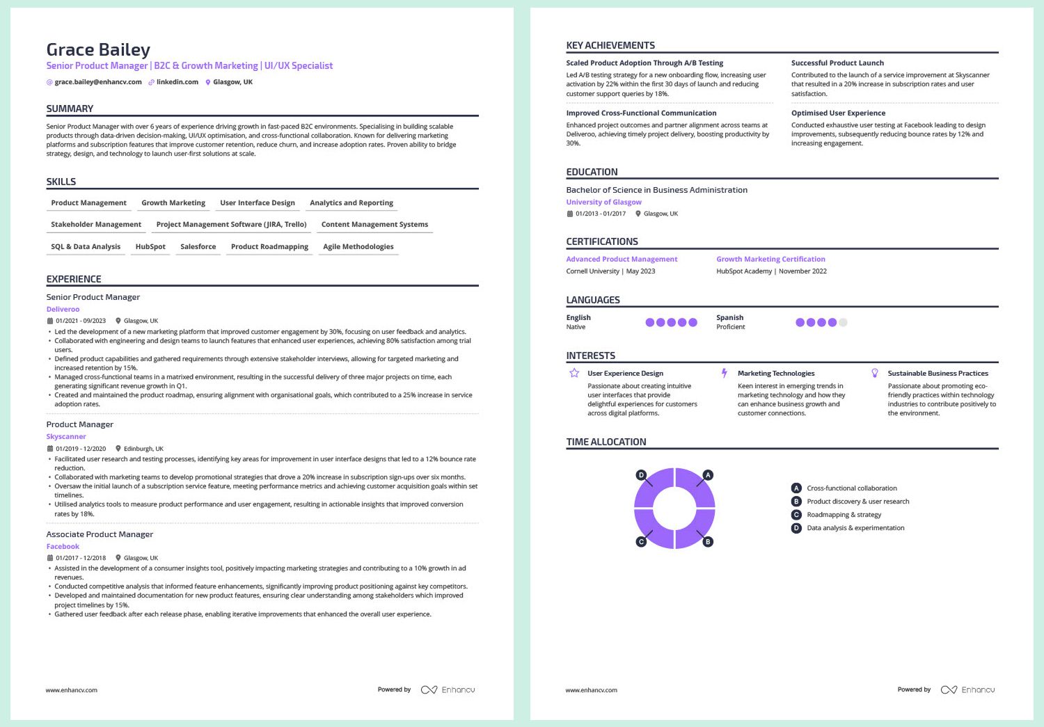 Two page project manager CV