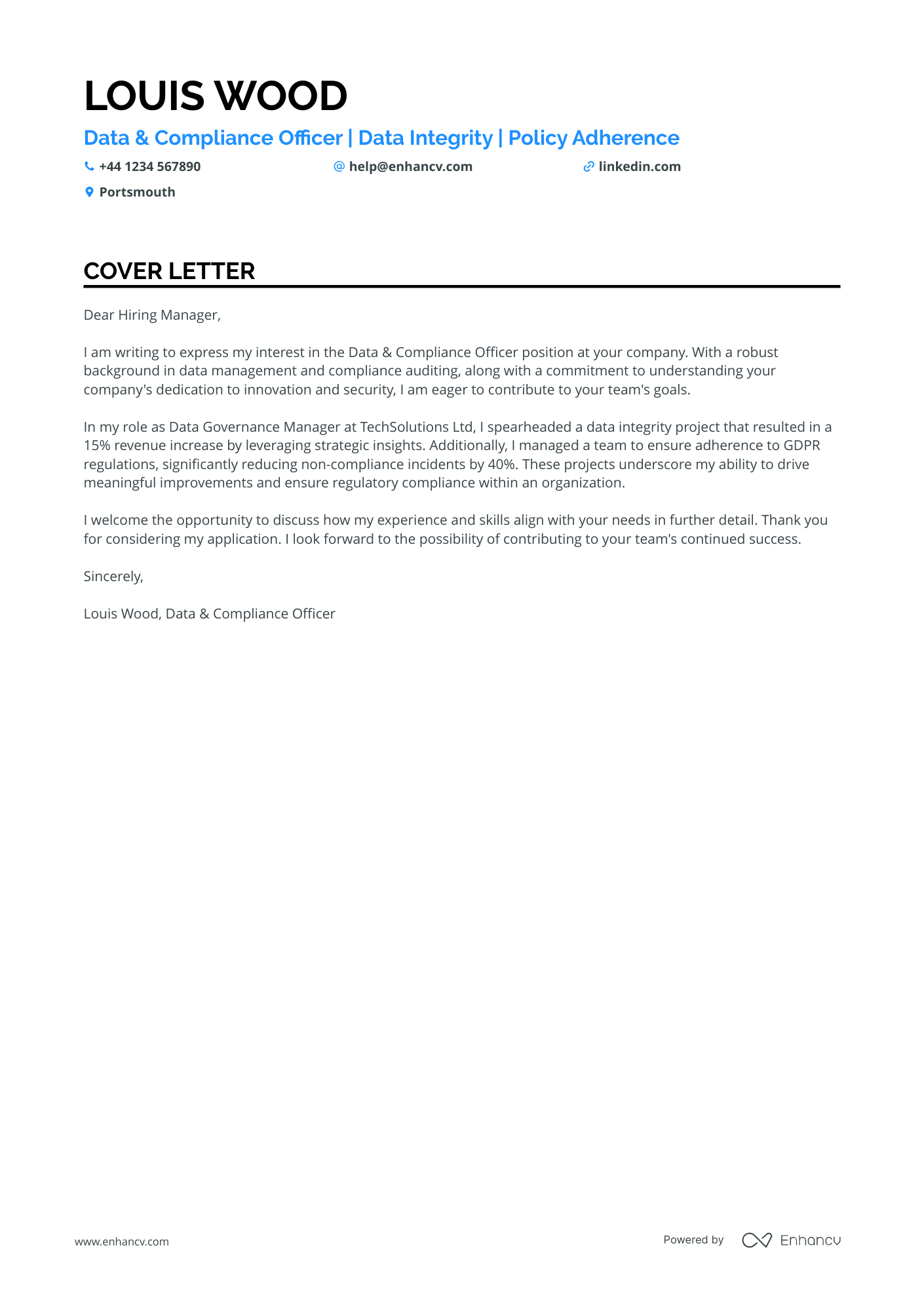 Compliance officer cover letter example