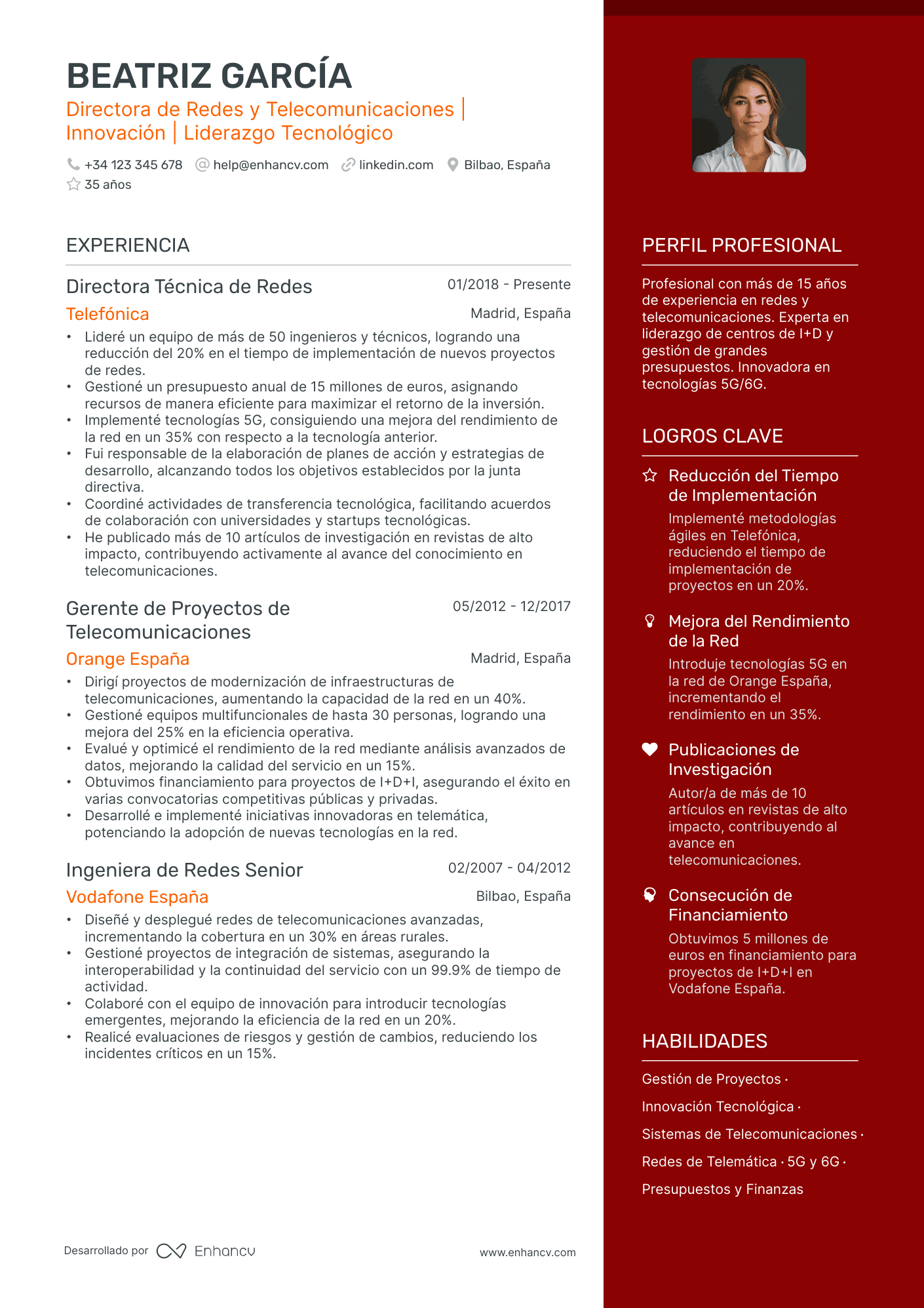 Directora de Redes y Telecomunicaciones | Innovación | Liderazgo Tecnológico resume example