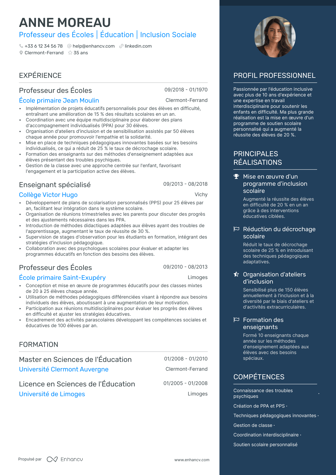 Professeur des Écoles | Éducation | Inclusion Sociale resume example