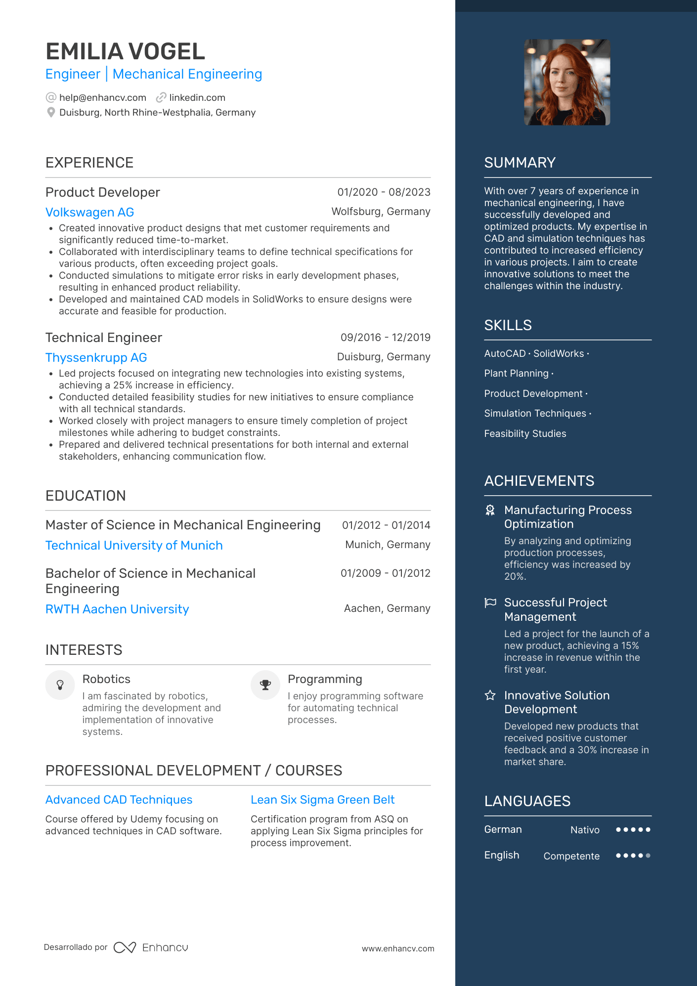 Engineer | Mechanical Engineering Lebenslauf Beispiel