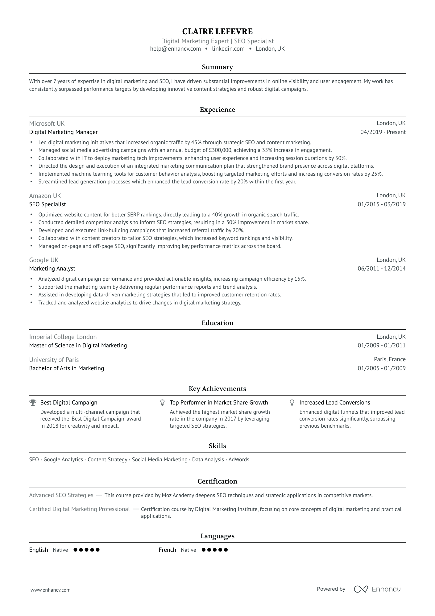 Digital Marketing Expert | SEO Specialist resume example