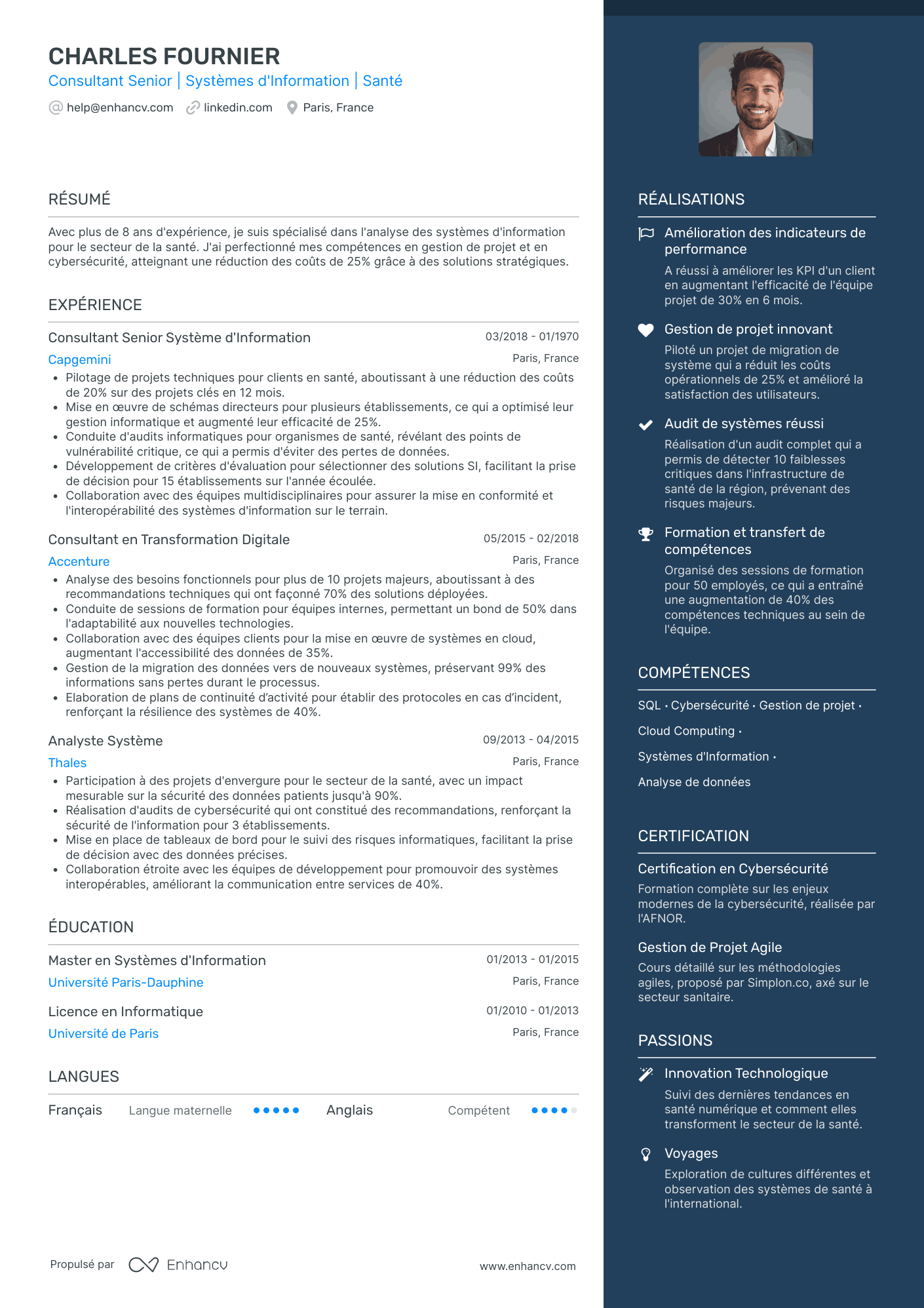 Consultant Senior | Systèmes d'Information | Santé resume example