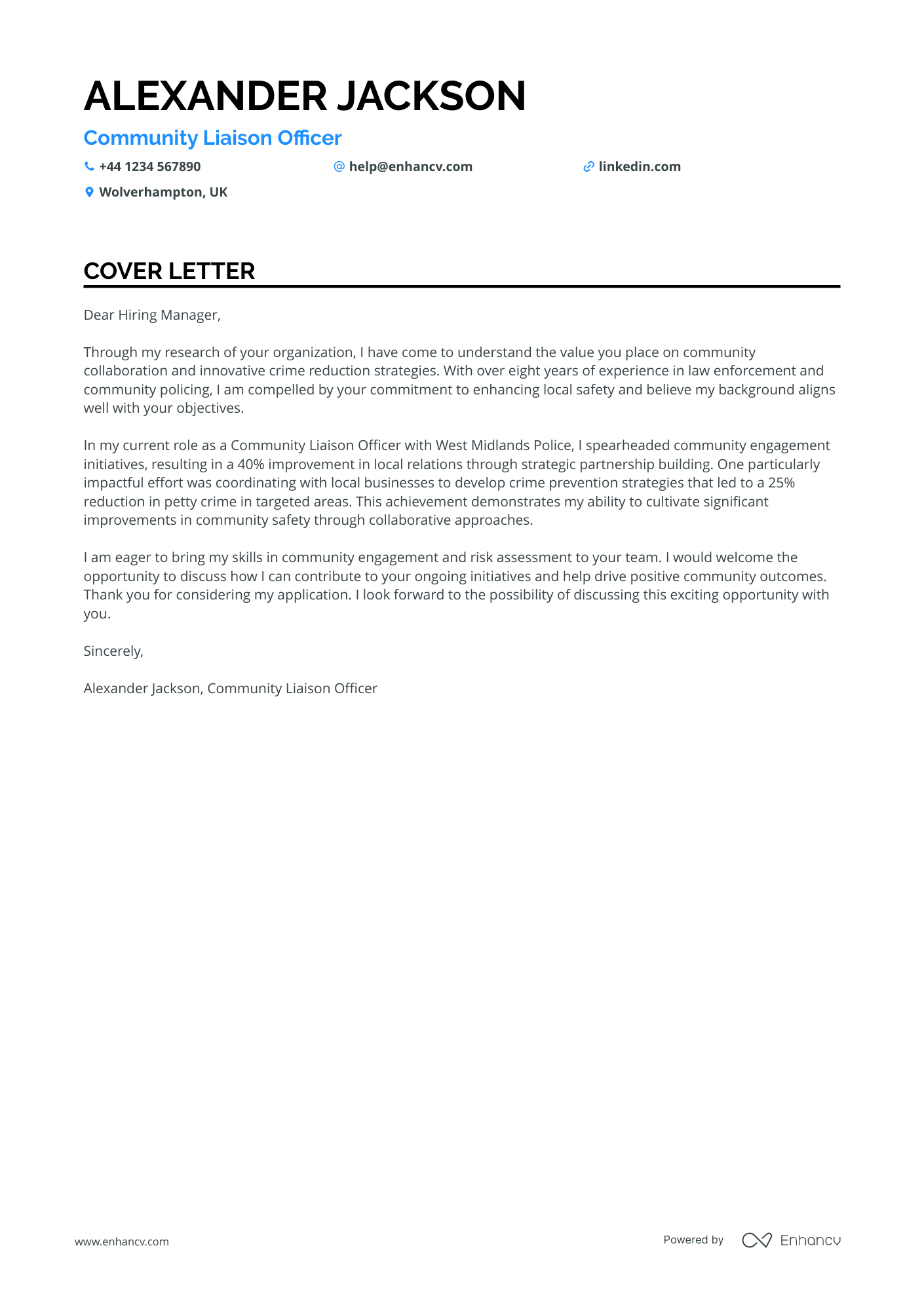 Police officer cover letter example