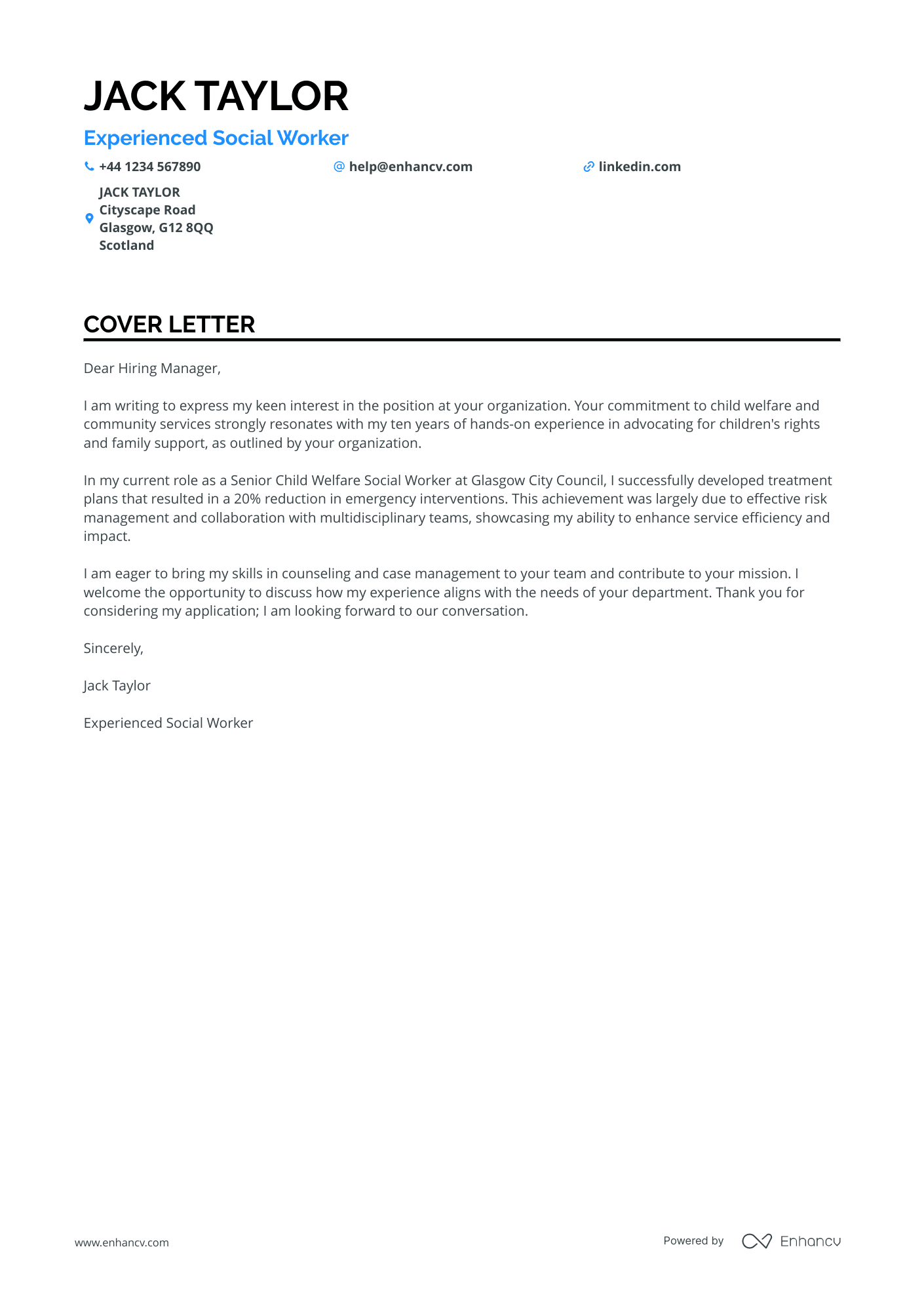 Social worker cover letter example