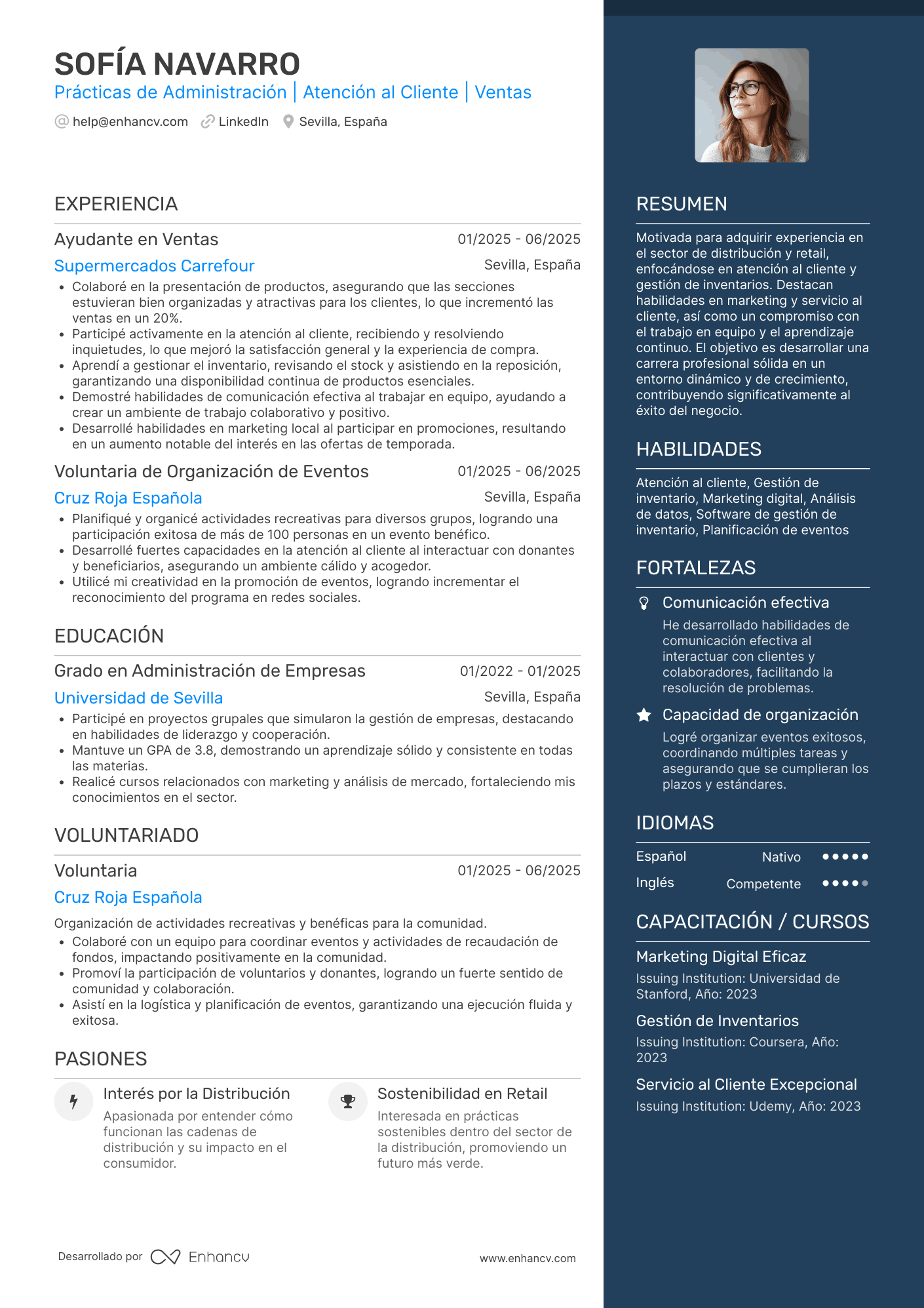 Prácticas de Administración | Atención al Cliente | Ventas Ejemplo de CV