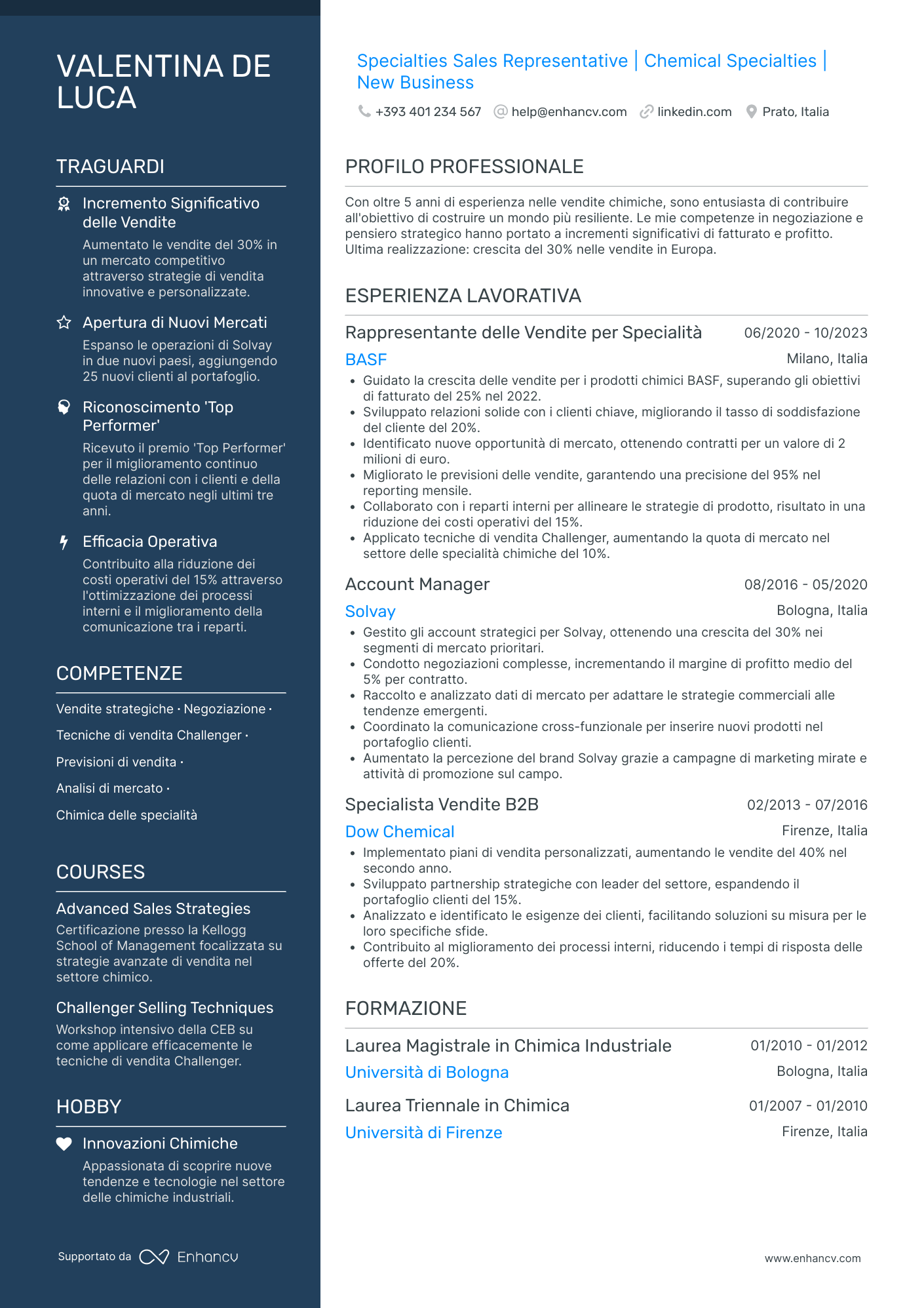 Specialties Sales Representative | Chemical Specialties | New Business resume example