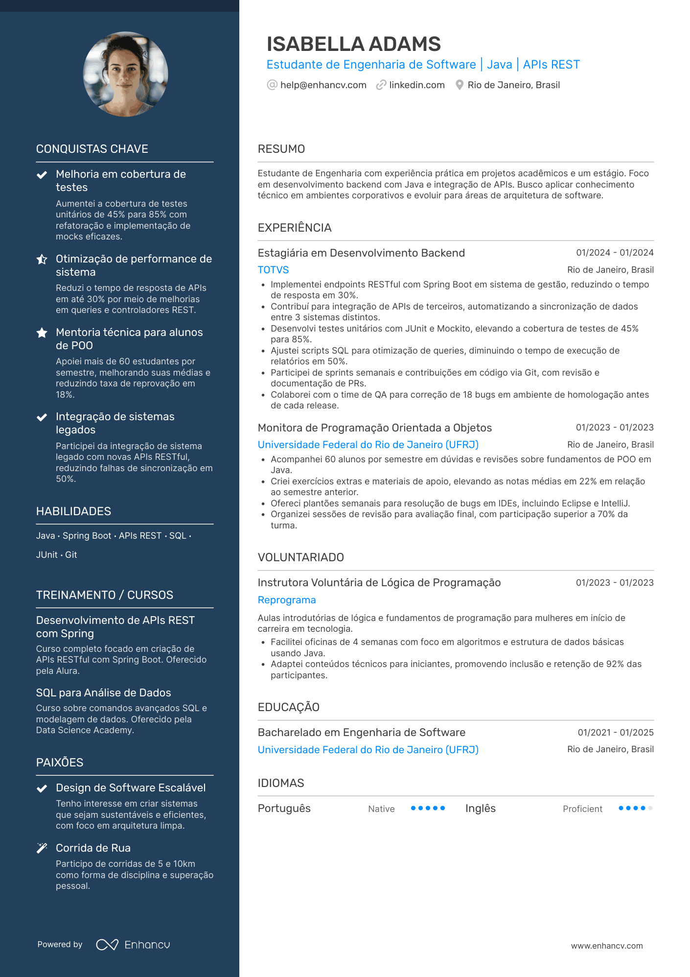 Estudante de Engenharia de Software | Java | APIs REST resume example