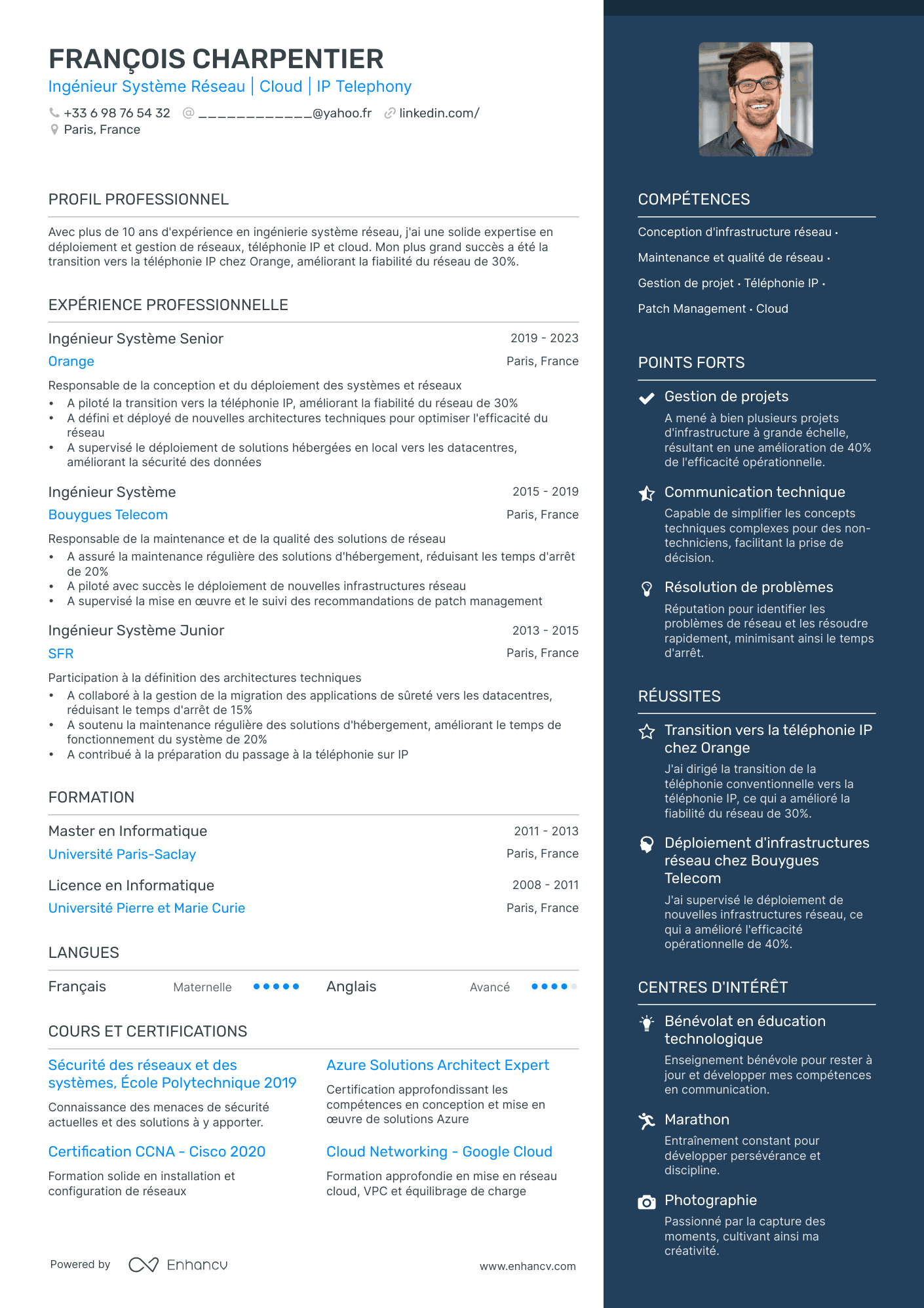 Ingénieur Système Réseau | Cloud | IP Telephony resume example
