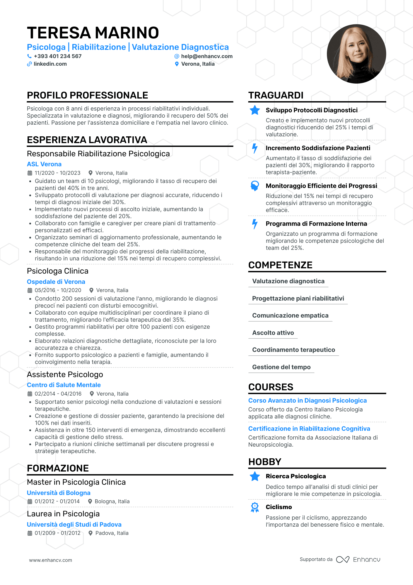 Psicologa | Riabilitazione | Valutazione Diagnostica Esempio di CV