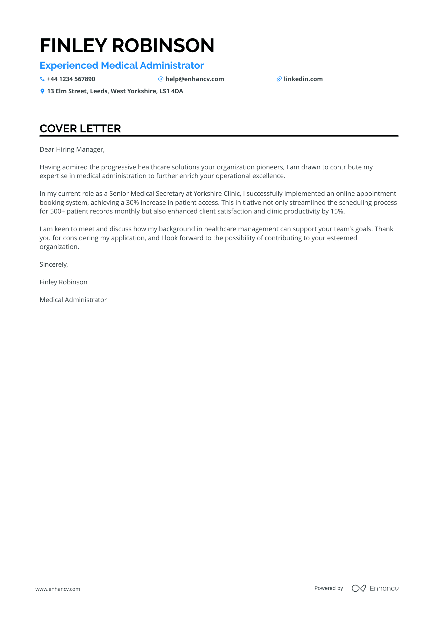 Medical cover letter example
