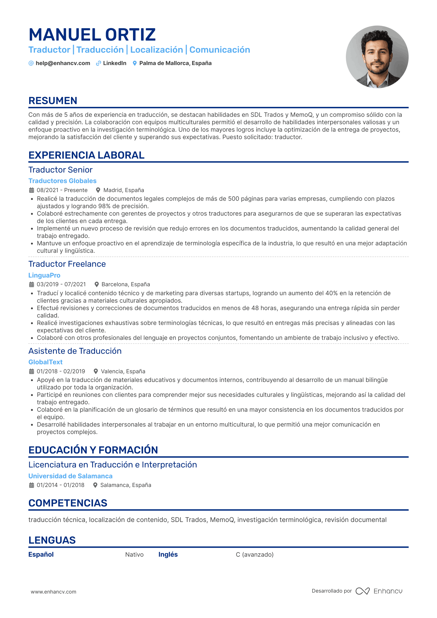 Traductor | Traducción | Localización | Comunicación Ejemplo de CV