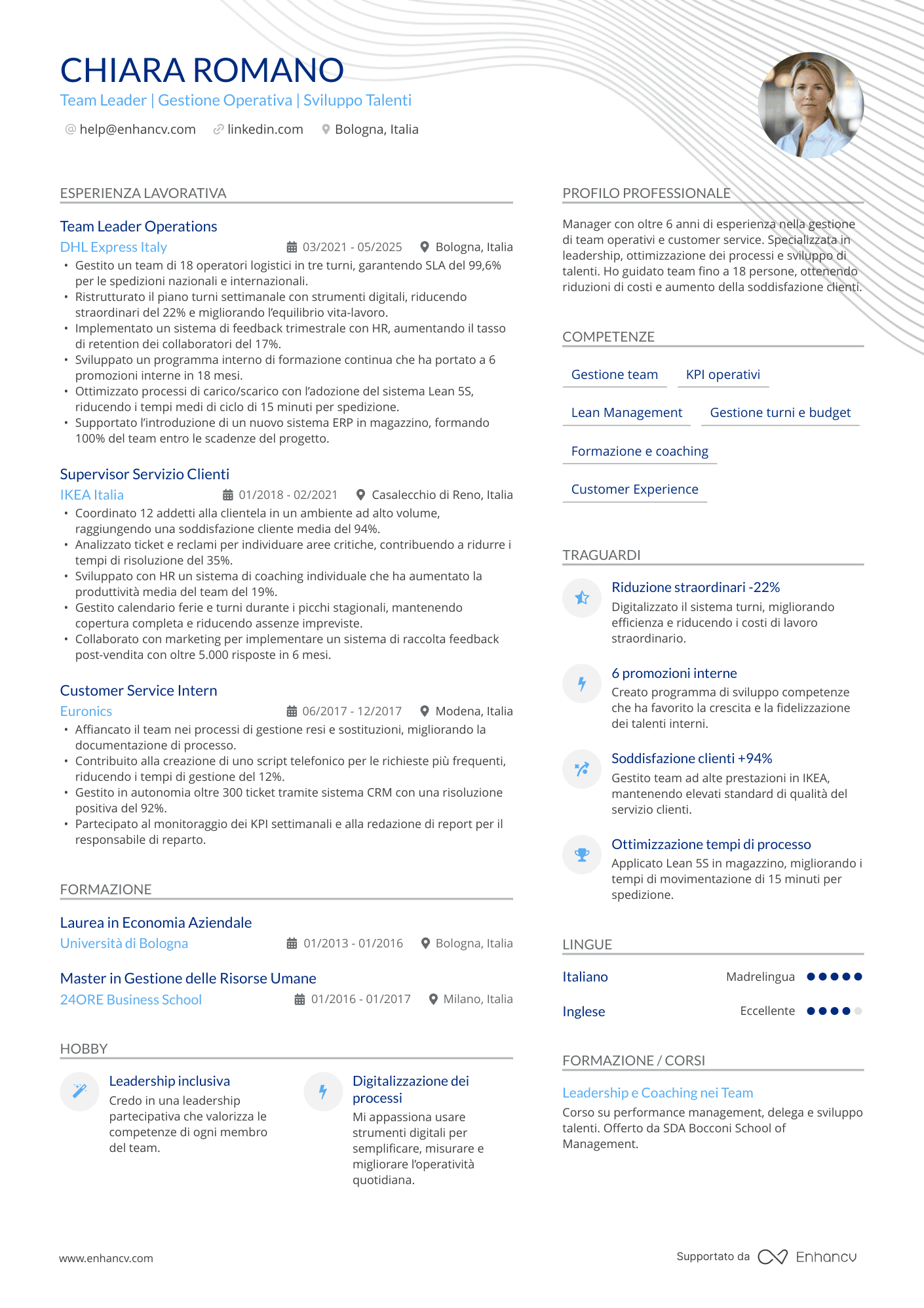 Team Leader | Gestione Operativa | Sviluppo Talenti Esempio di CV