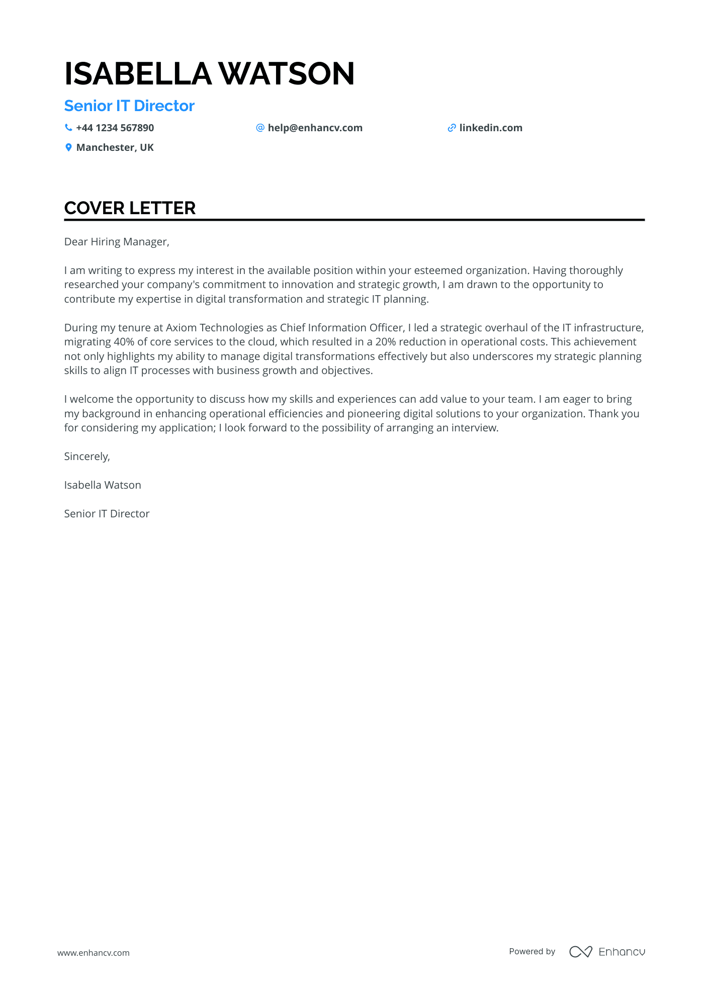 IT director cover letter example