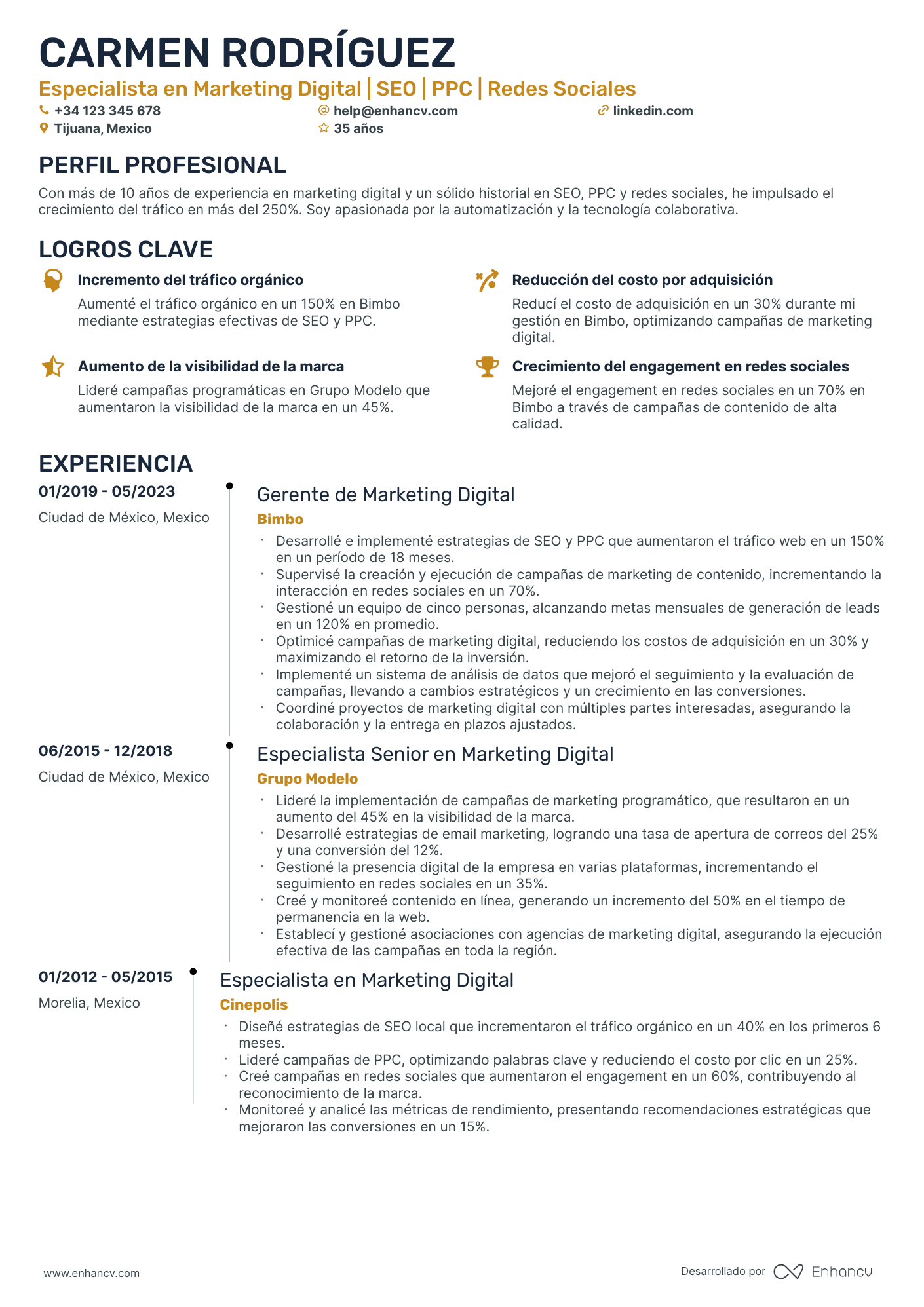 Especialista en Marketing Digital | SEO | PPC | Redes Sociales resume example