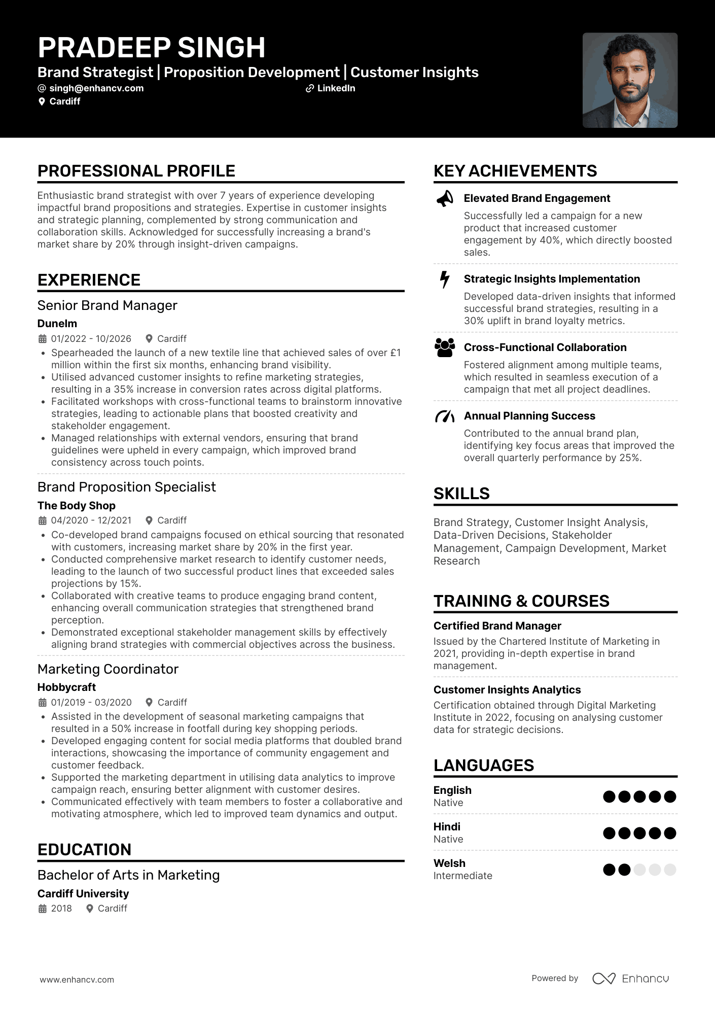 Brand Strategist | Proposition Development | Customer Insights CV Example