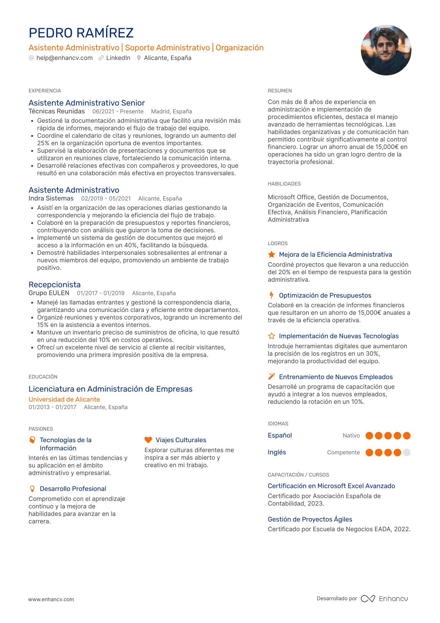 Asistente Administrativo | Soporte Administrativo | Organización Ejemplo de CV