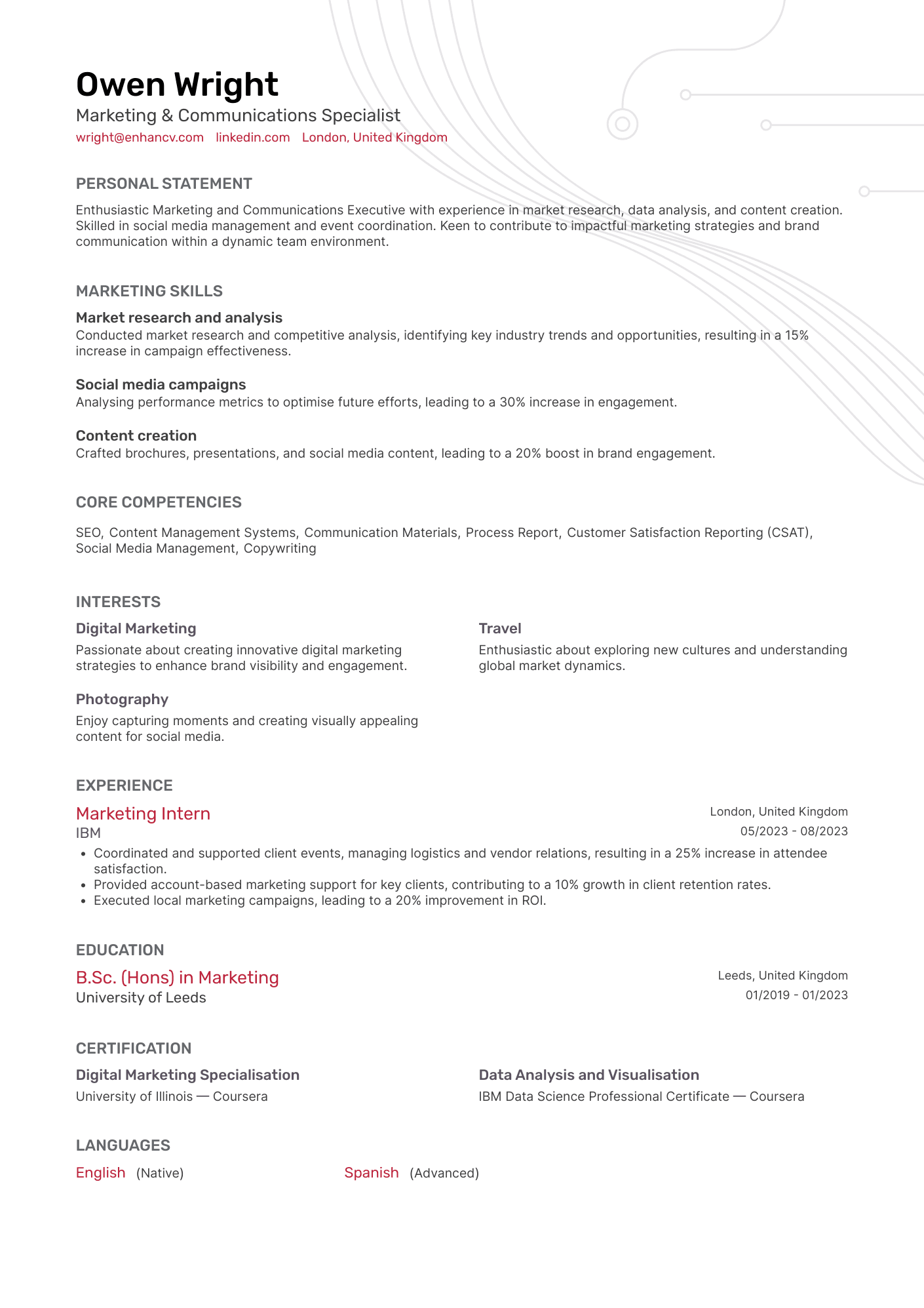 Marketing &amp; Communications Specialist resume example