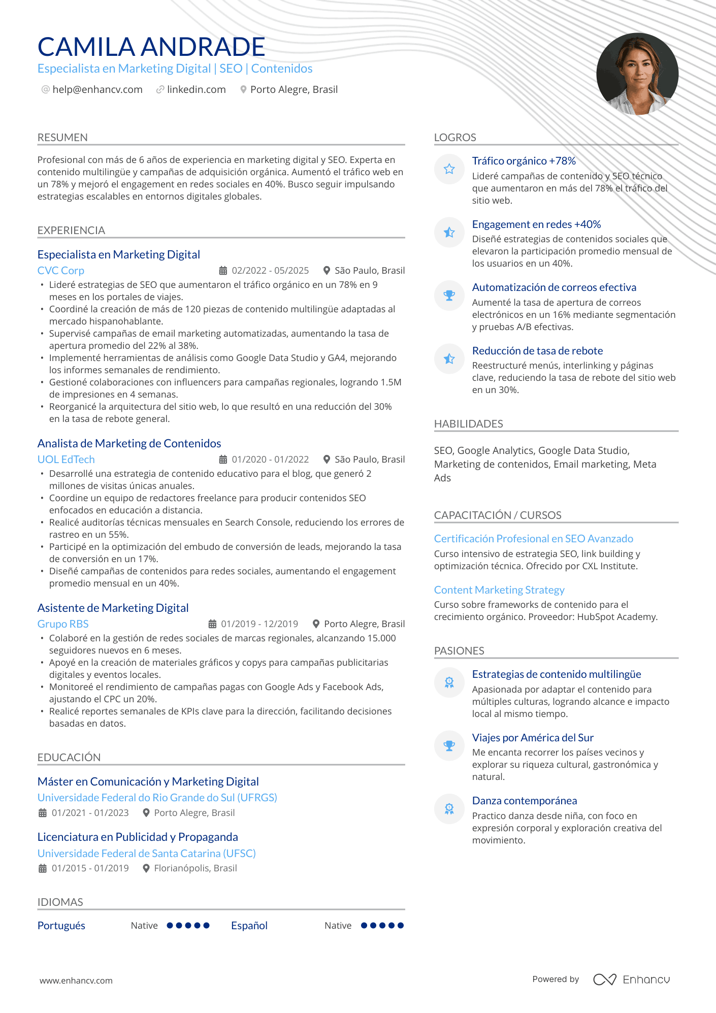 Especialista en Marketing Digital | SEO | Contenidos resume example