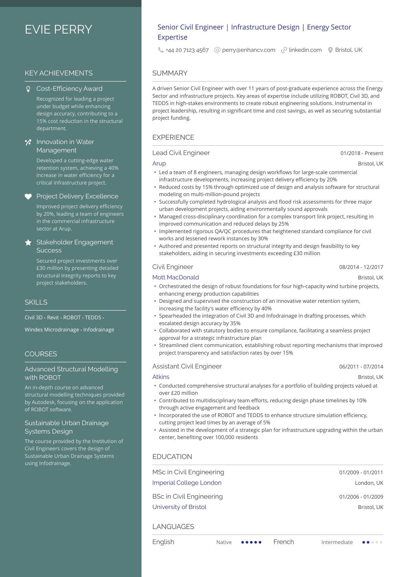 Senior Civil Engineer | Infrastructure Design | Energy Sector Expertise resume example