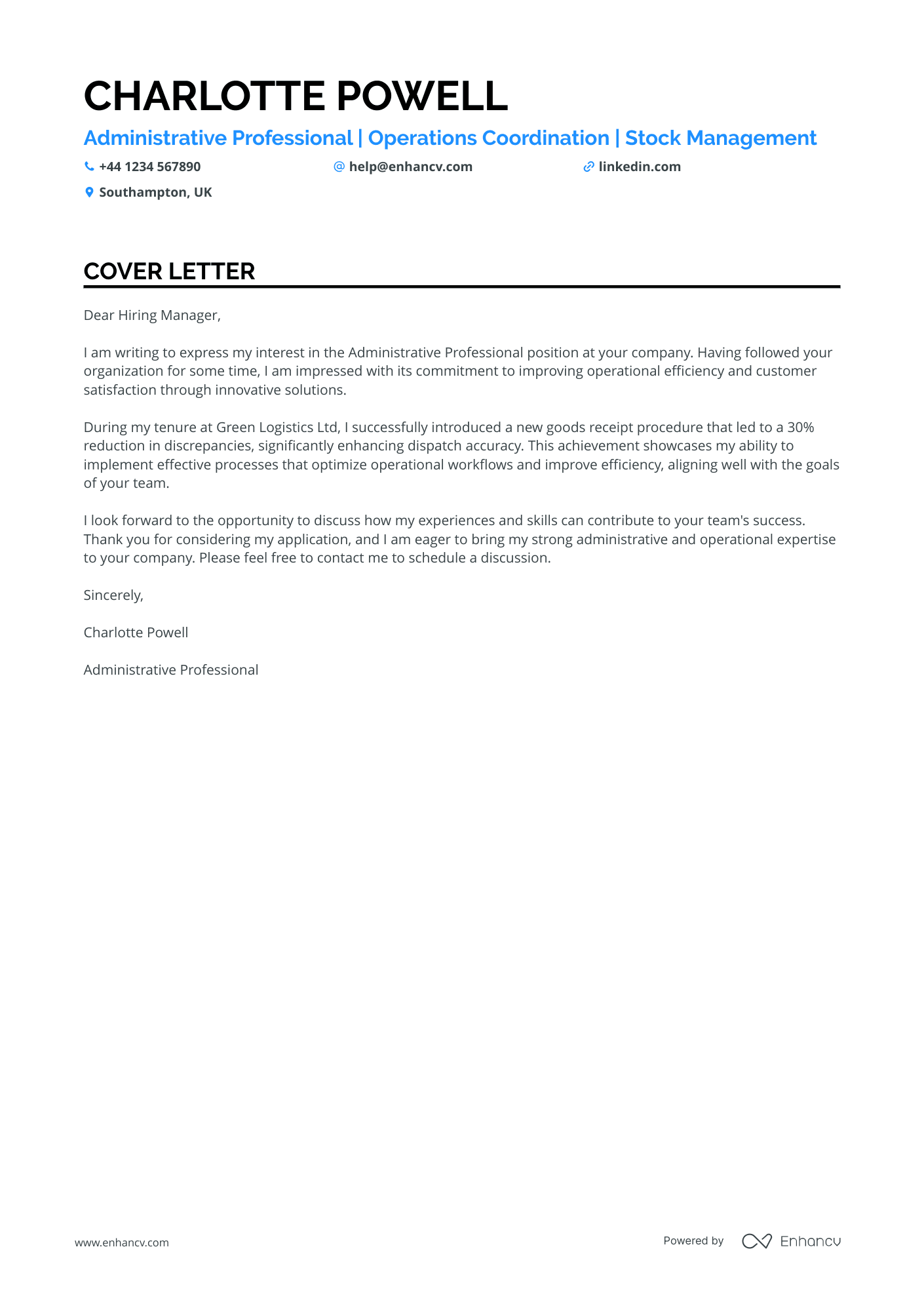 Warehouse cover letter example