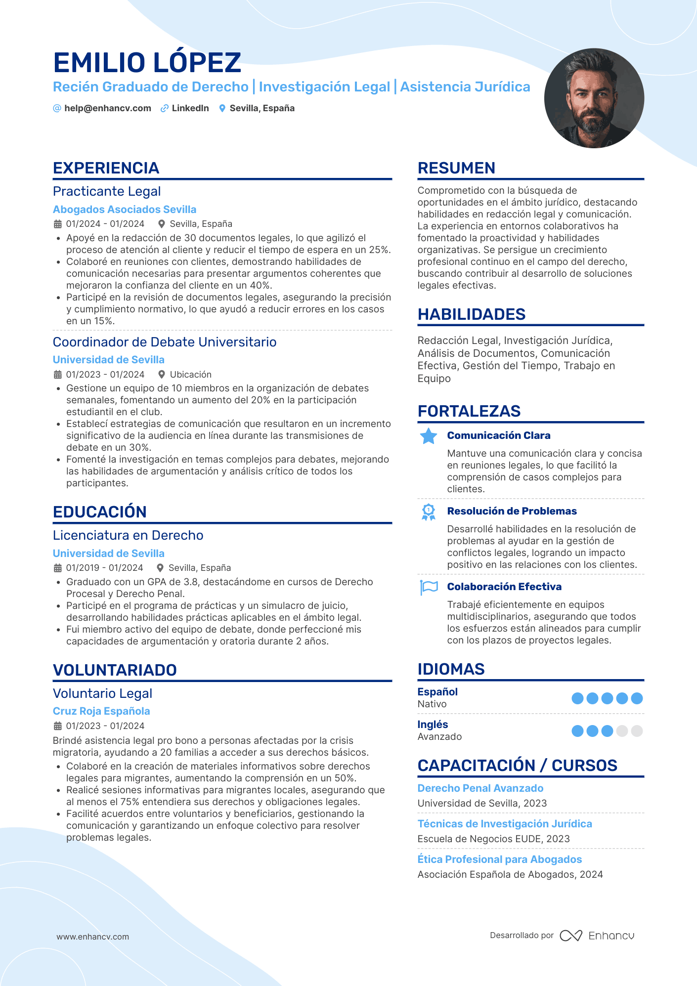 Recién Graduado de Derecho | Investigación Legal | Asistencia Jurídica Ejemplo de CV