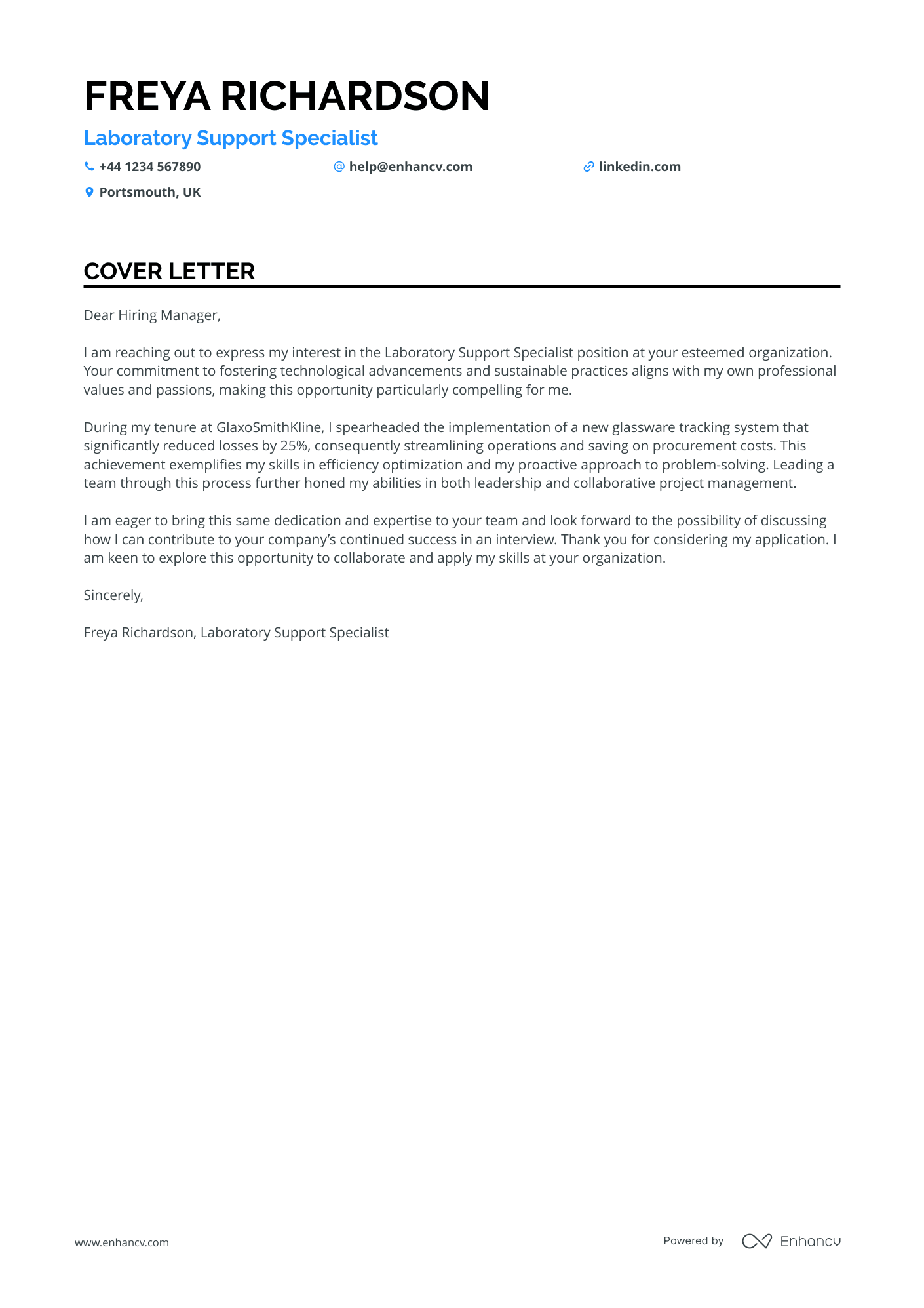 Lab assistant cover letter example