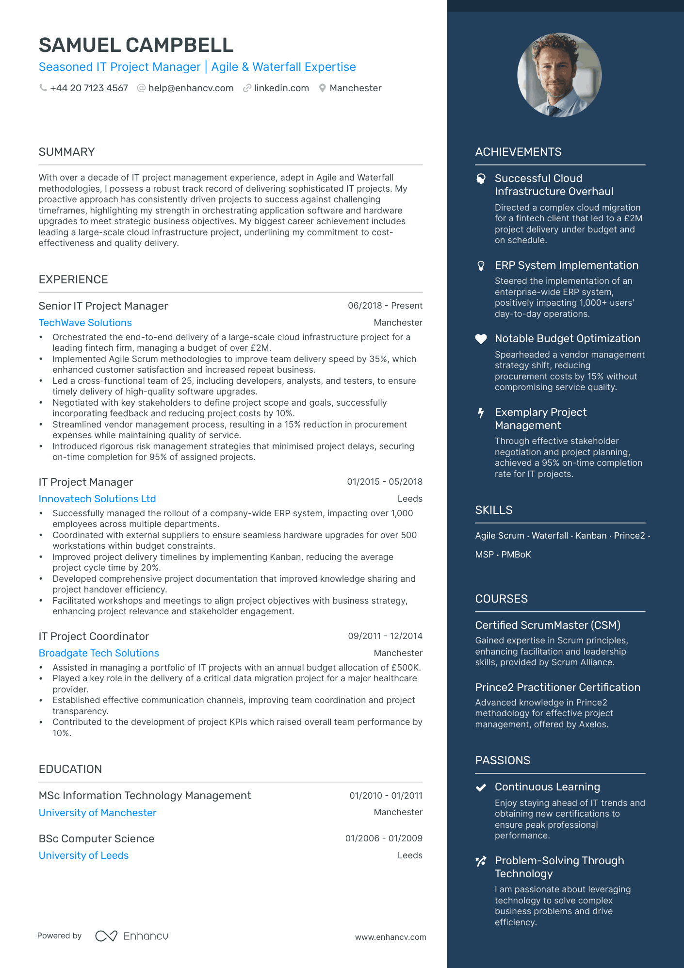 Seasoned IT Project Manager | Agile & Waterfall Expertise resume example