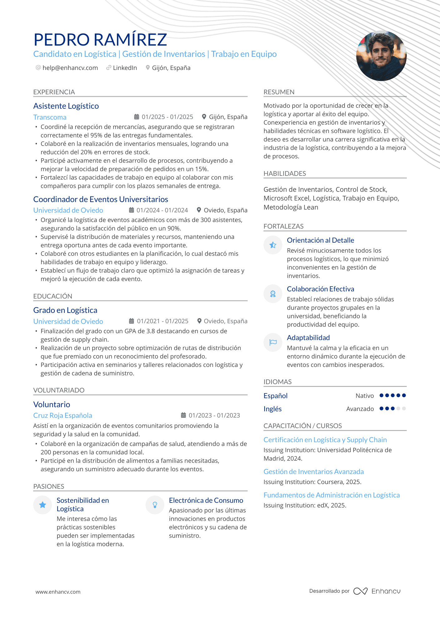 Candidato en Logística | Gestión de Inventarios | Trabajo en Equipo Ejemplo de CV