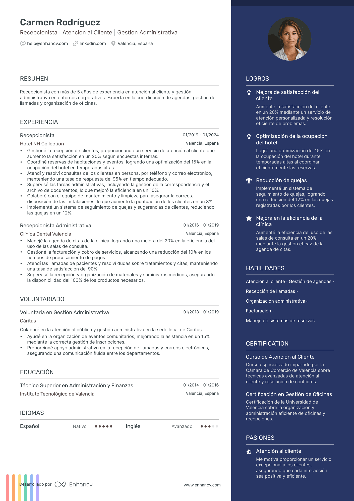 Recepcionista | Atención al Cliente | Gestión Administrativa resume example