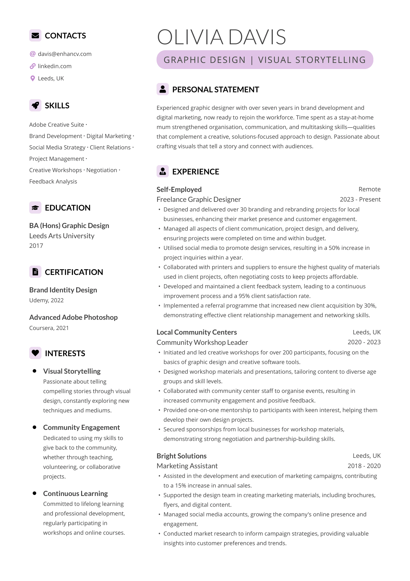 GRAPHIC DESIGN | VISUAL STORYTELLING CV Example