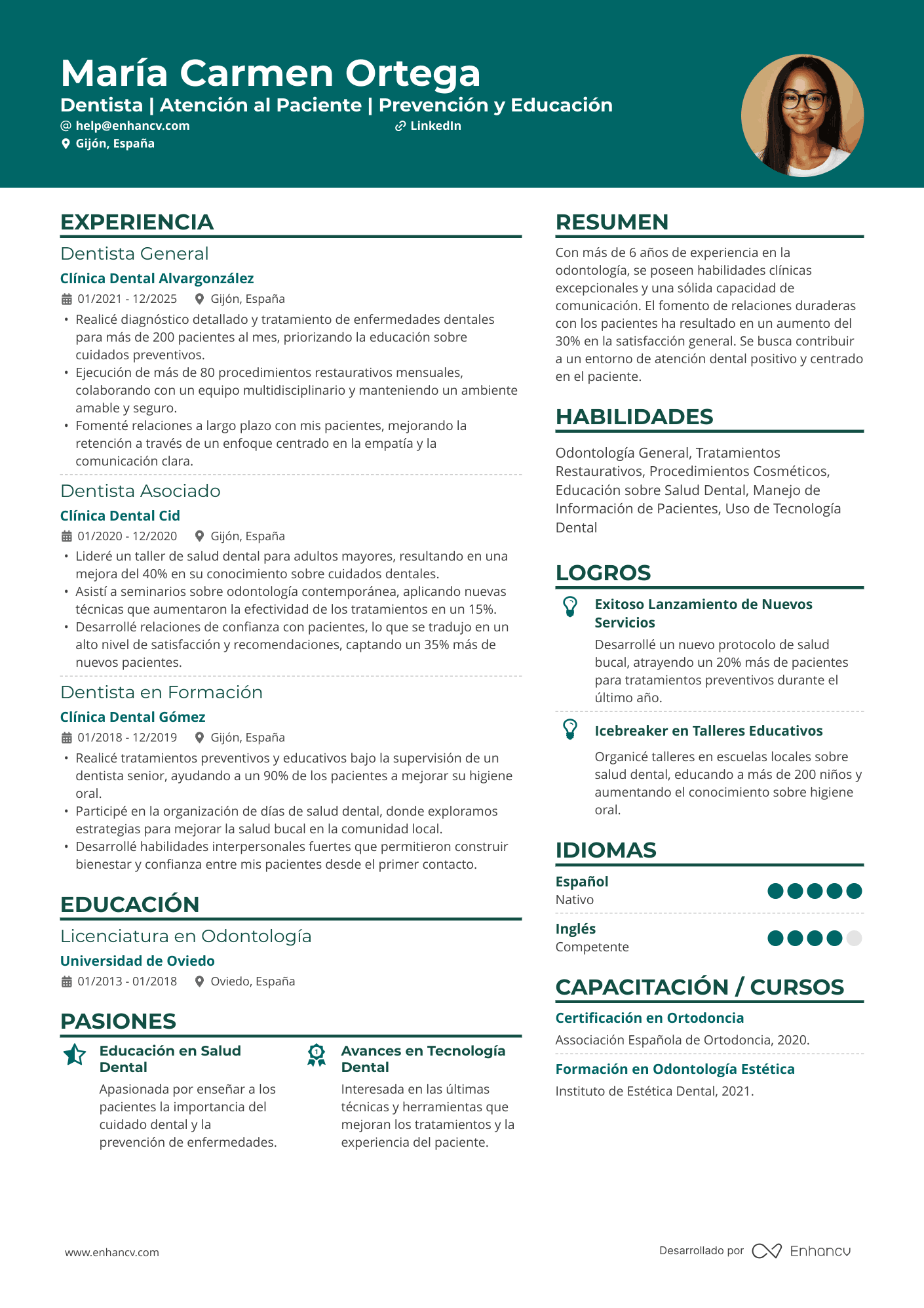 Dentista | Atención al Paciente | Prevención y Educación Ejemplo de CV