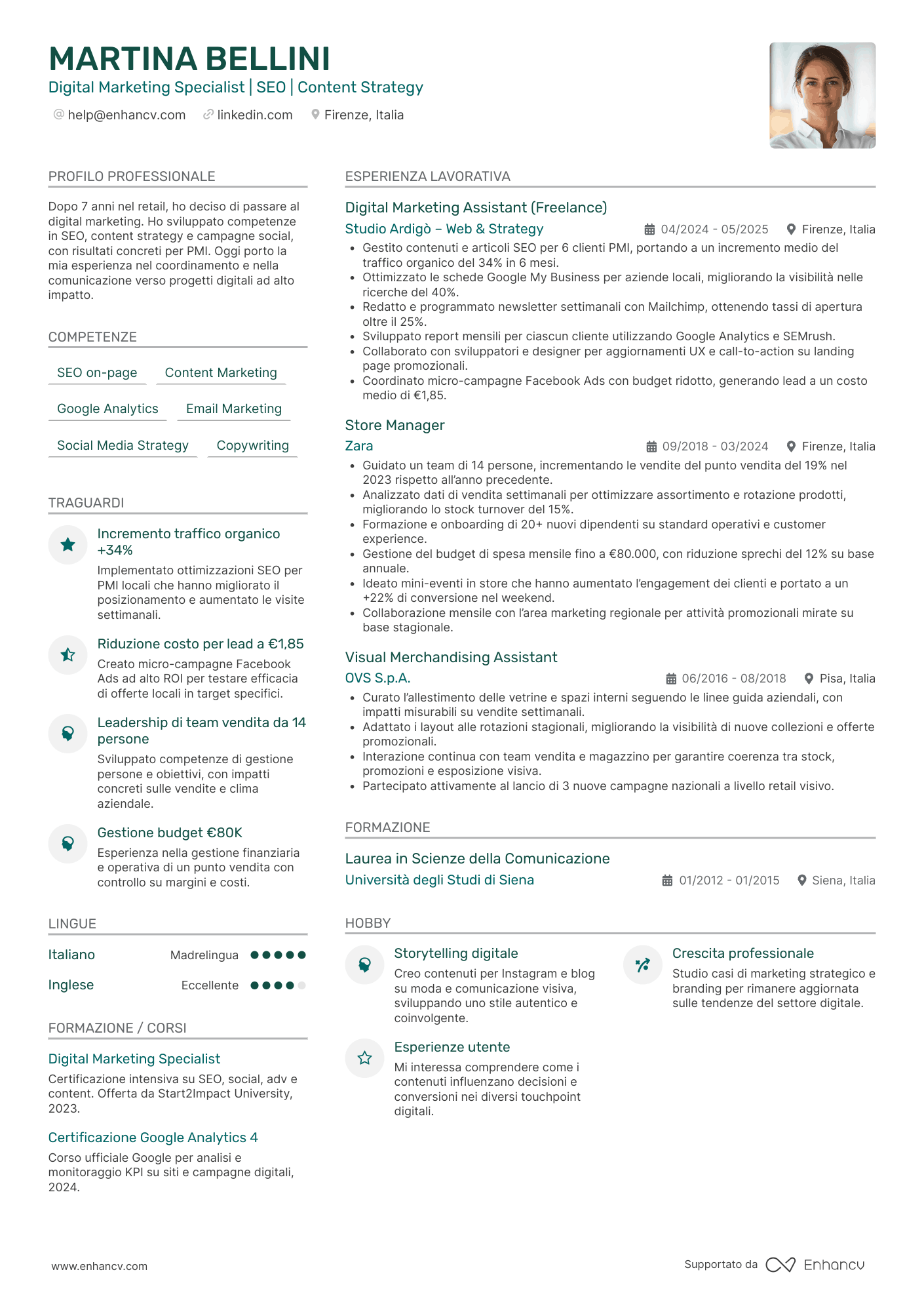 Digital Marketing Specialist | SEO | Content Strategy Esempio di CV