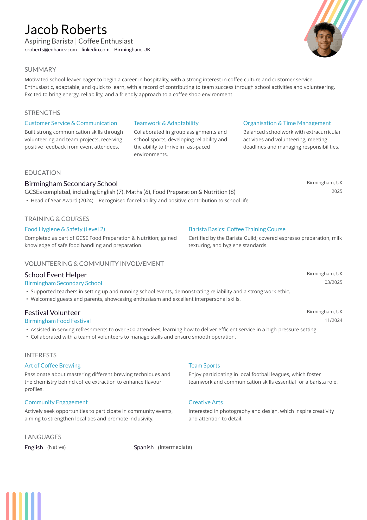 Aspiring Barista | Coffee Enthusiast CV Example