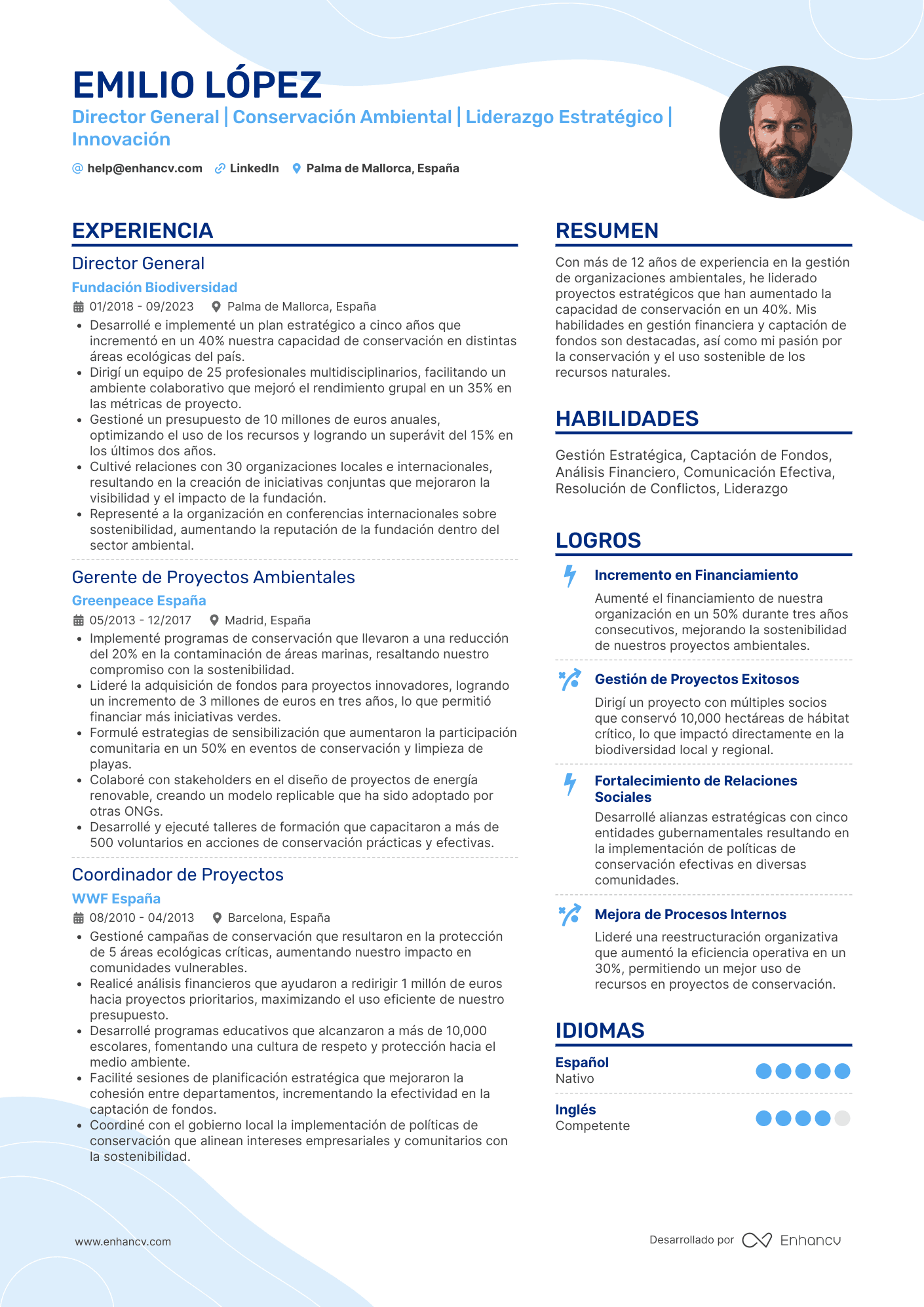 Director General | Conservación Ambiental | Liderazgo Estratégico | Innovación Ejemplo de CV