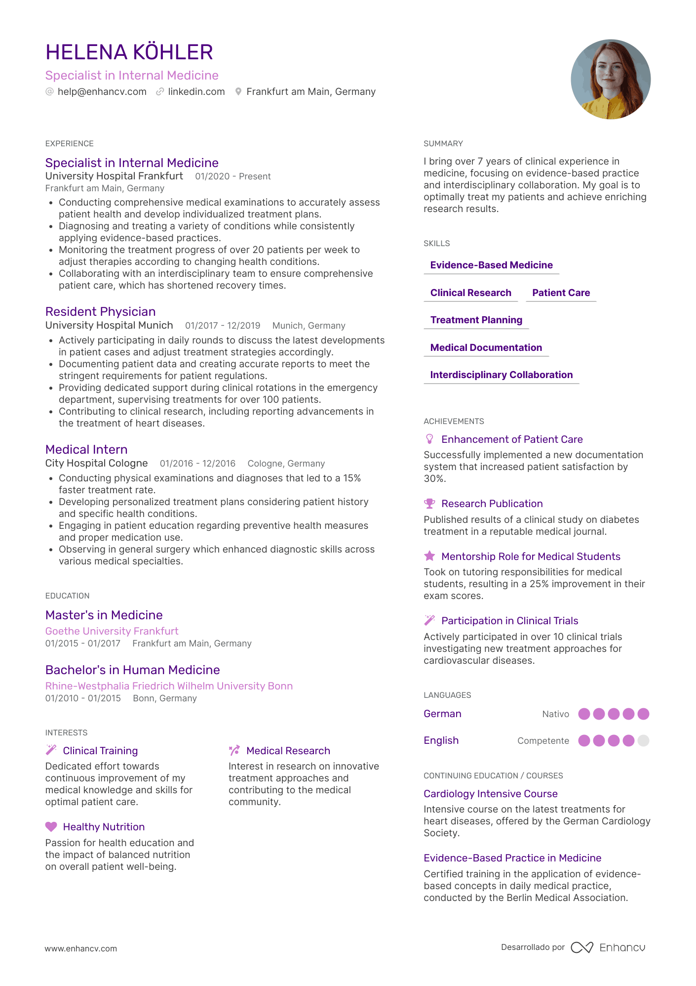 Specialist in Internal Medicine Lebenslauf Beispiel