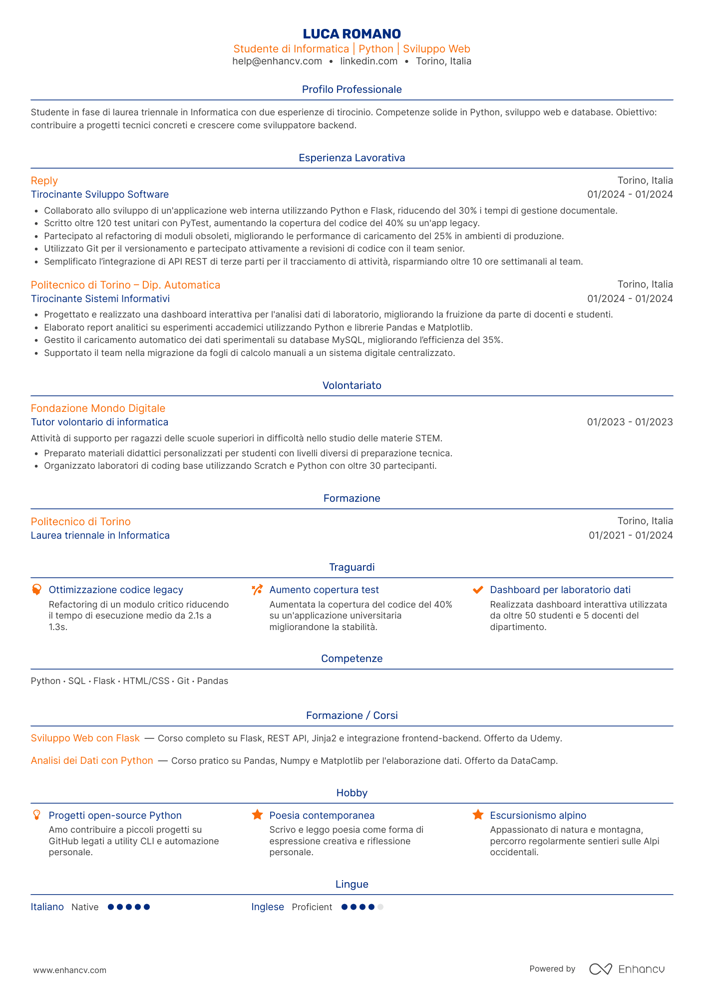 Studente di Informatica | Python | Sviluppo Web resume example